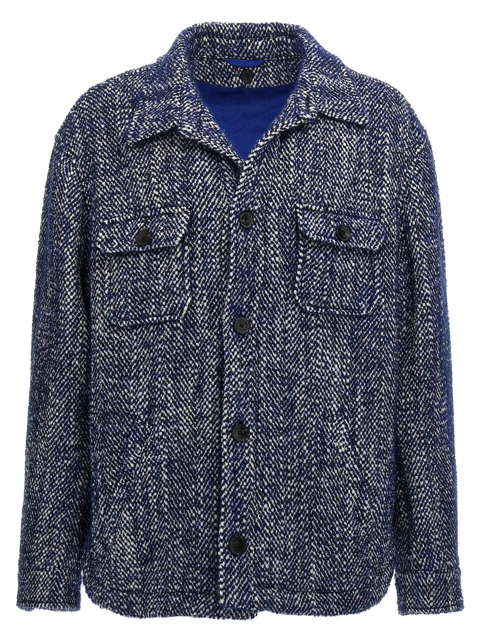 Etro Blue Wool Full-Length Jacket