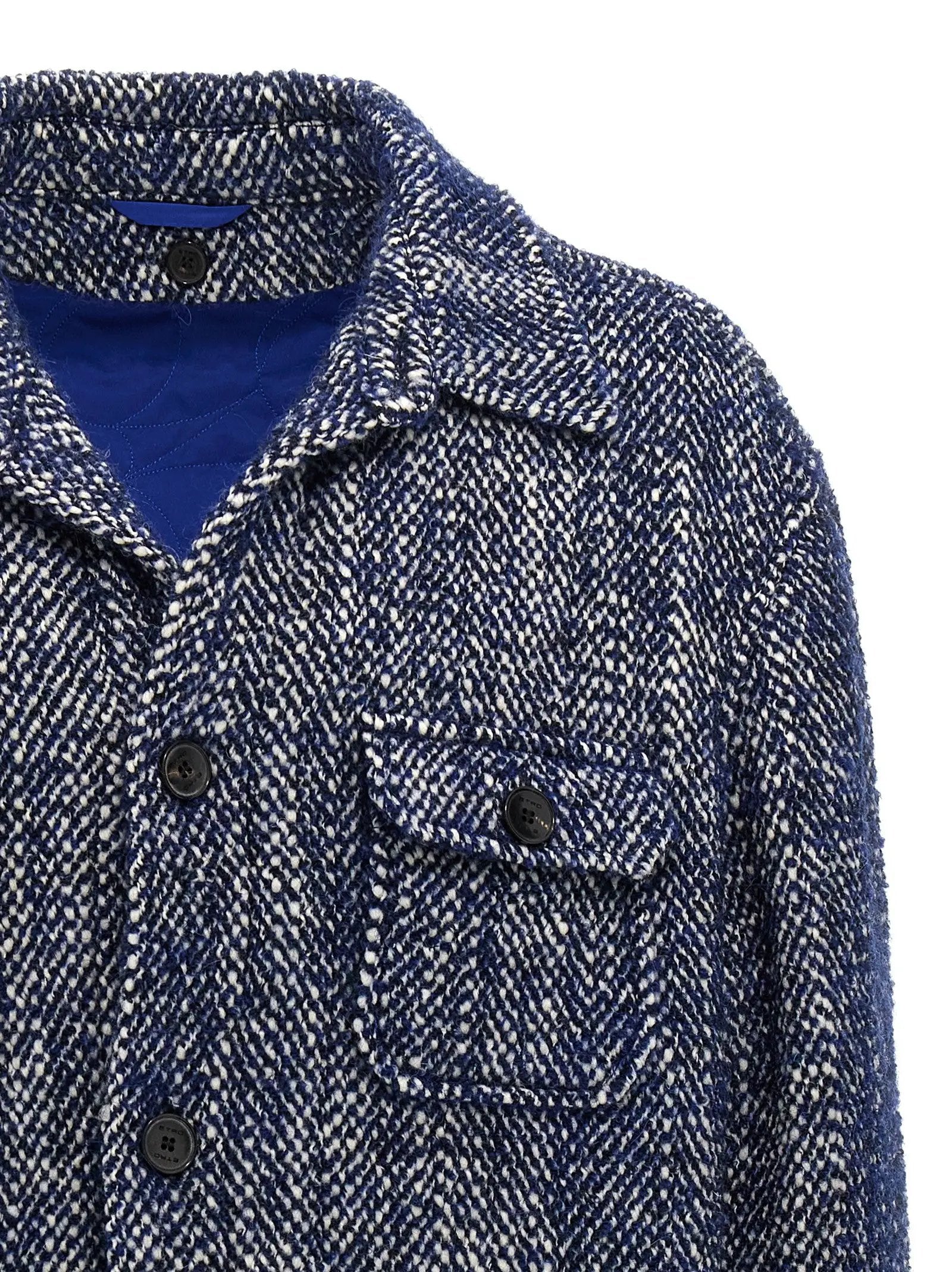 Etro Blue Wool Full-Length Jacket