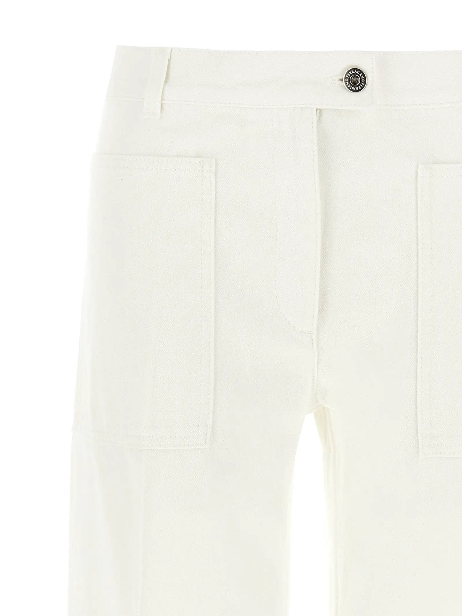 Ferragamo White Cotton Straight-Leg Jeans
