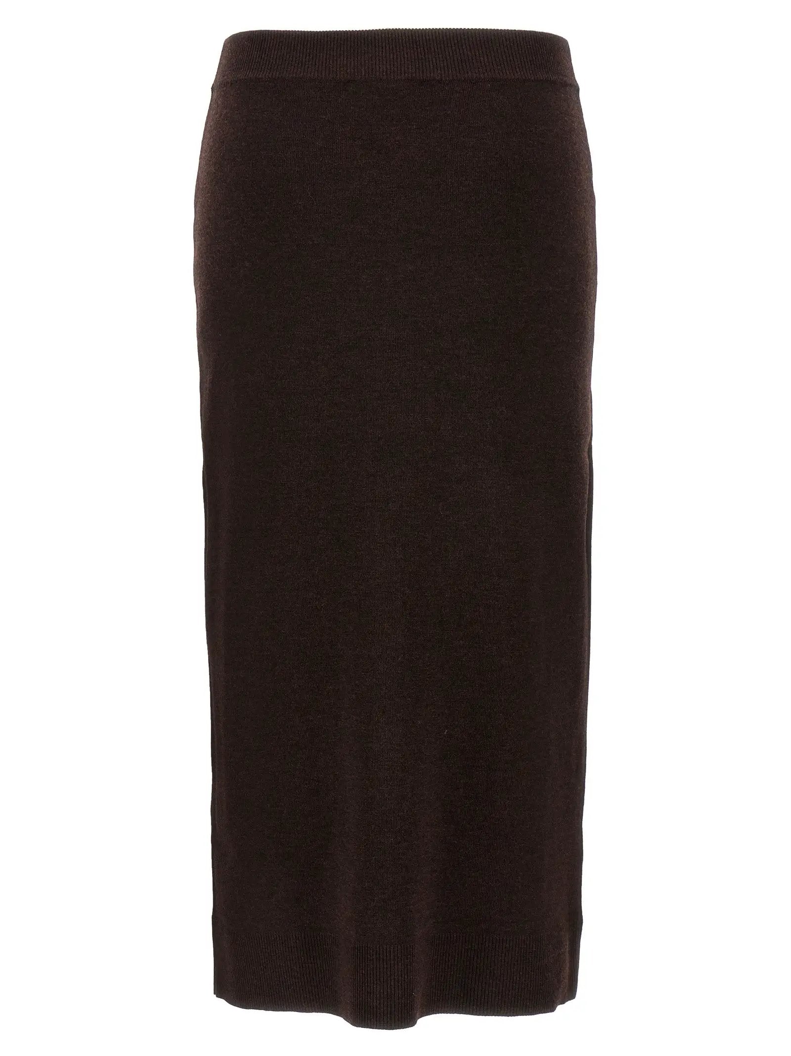 Victoria Beckham Brown Wool Midi Skirt
