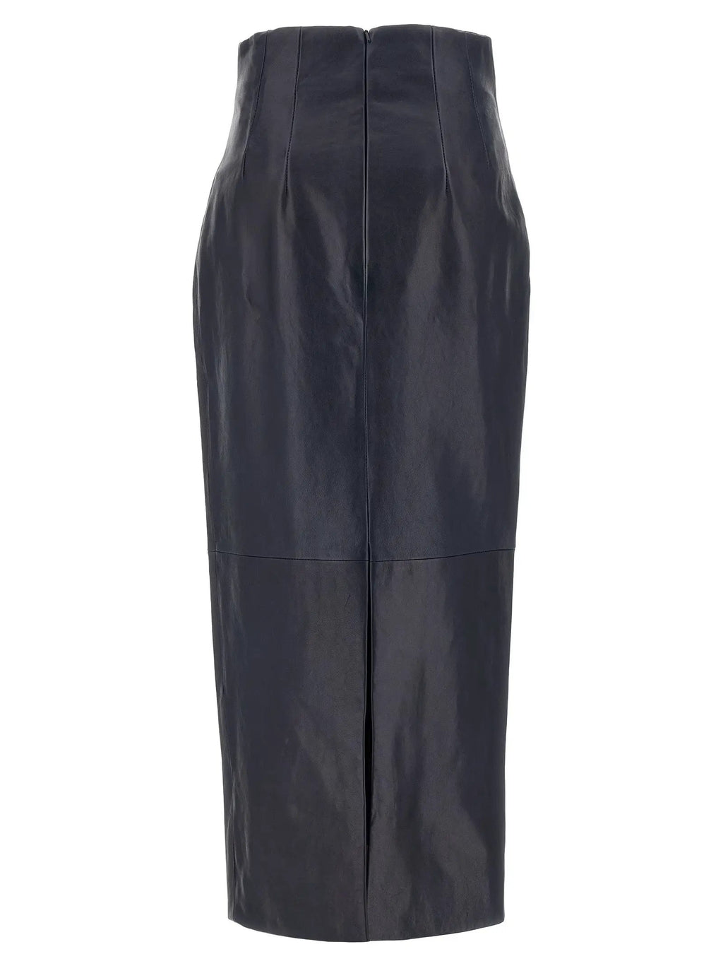 Khaite Blue Lamb Leather Midi Skirt