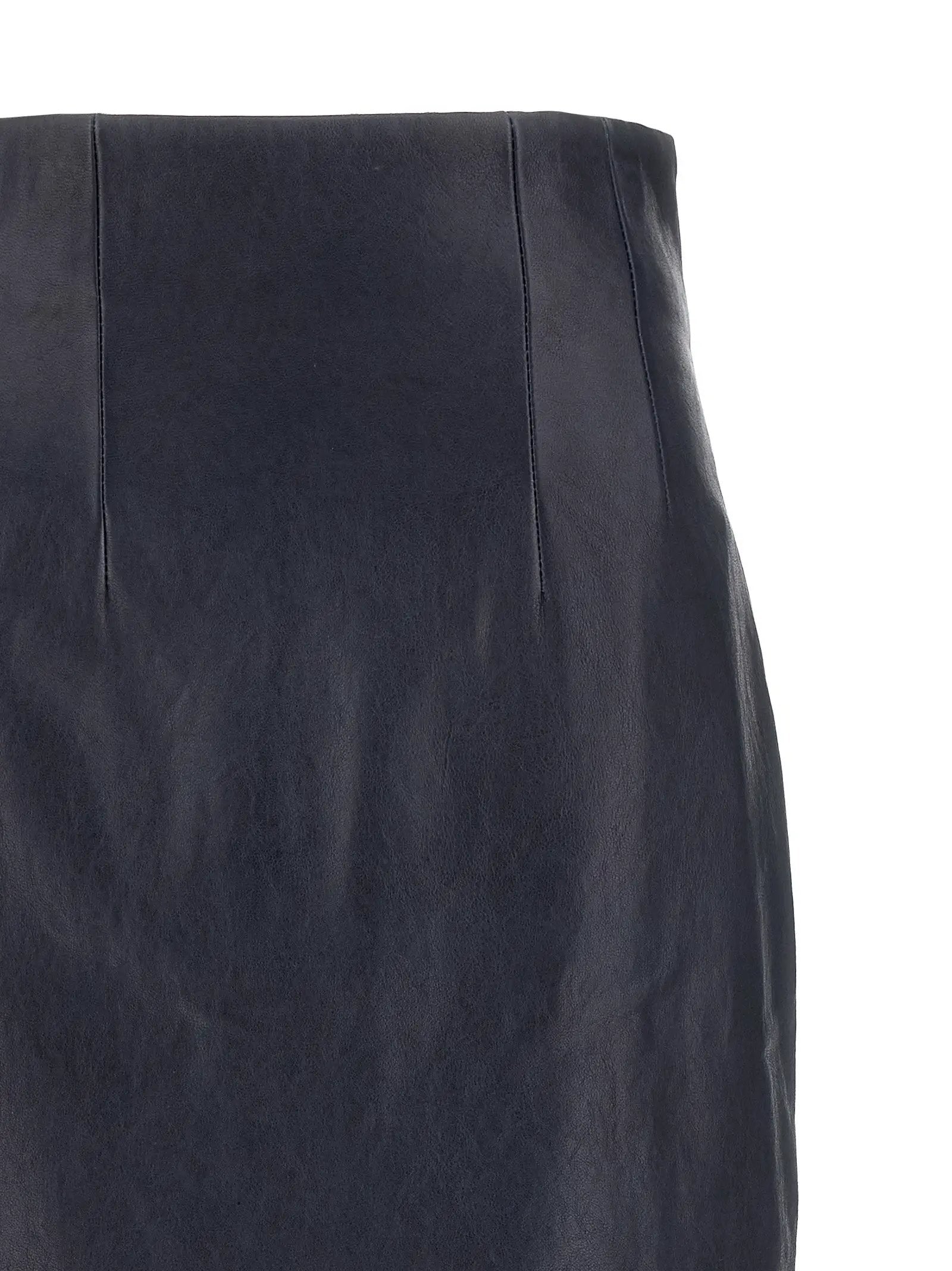 Khaite Blue Lamb Leather Midi Skirt