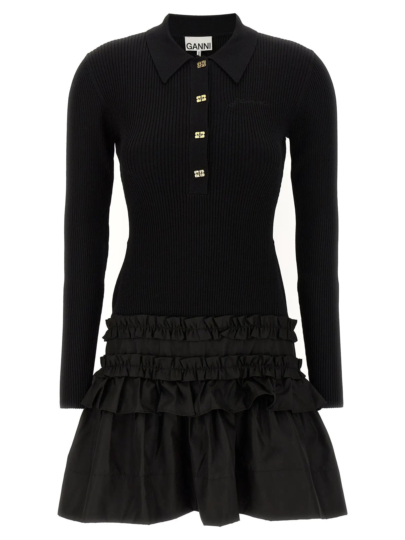 Ganni Black Viscose Short Dress