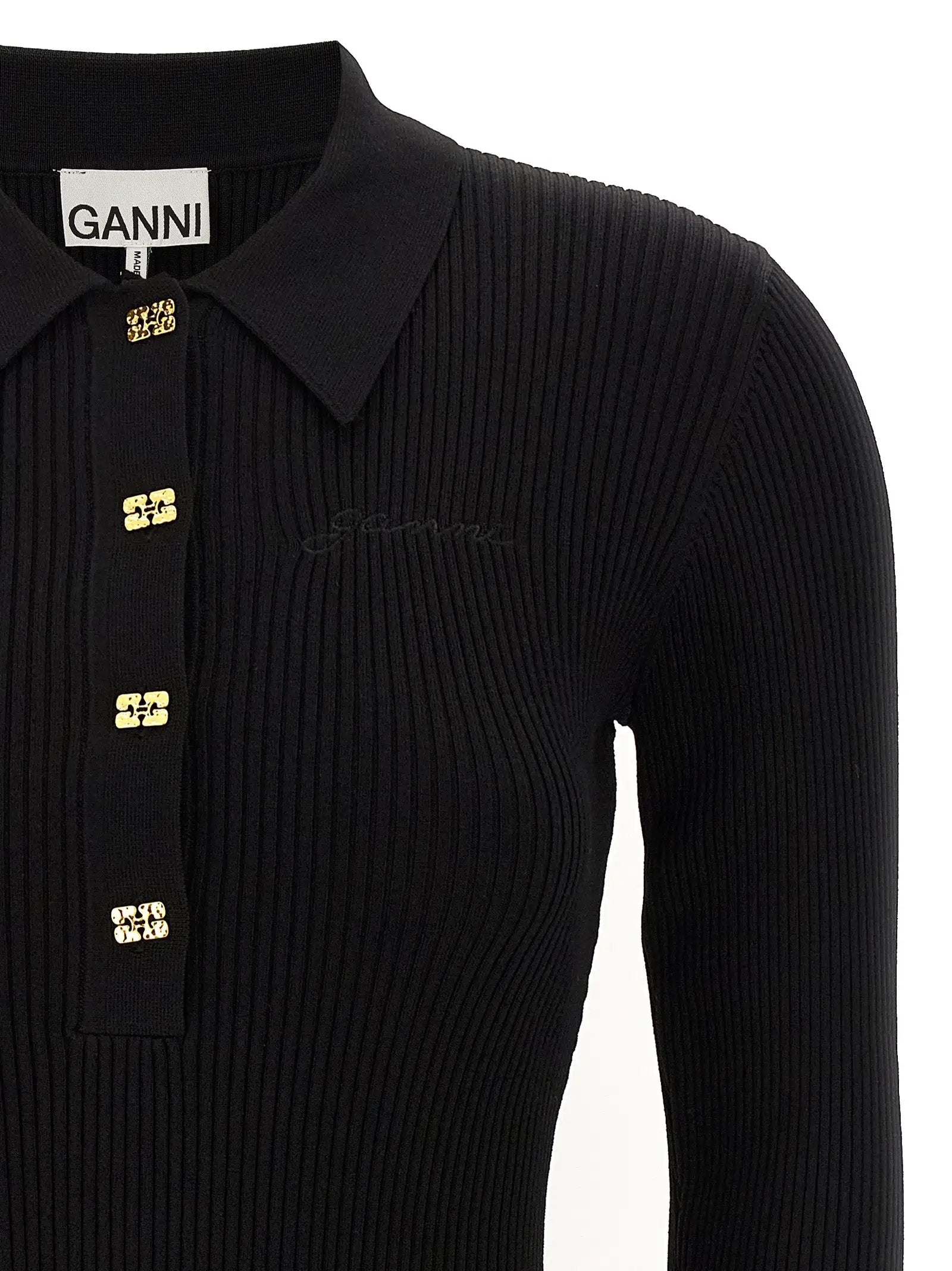 Ganni Black Viscose Short Dress