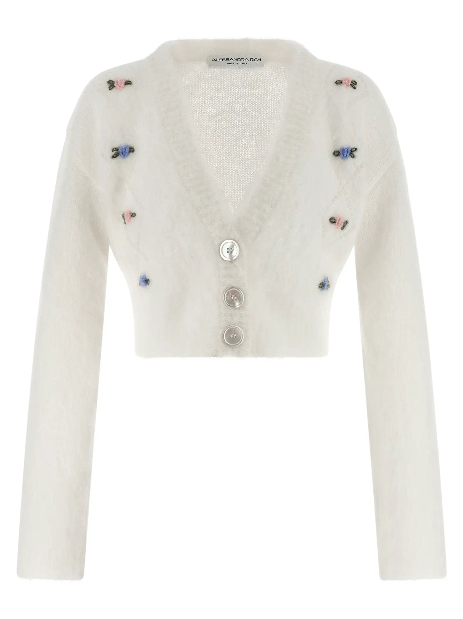 Alessandra Rich White Wool Cardigan