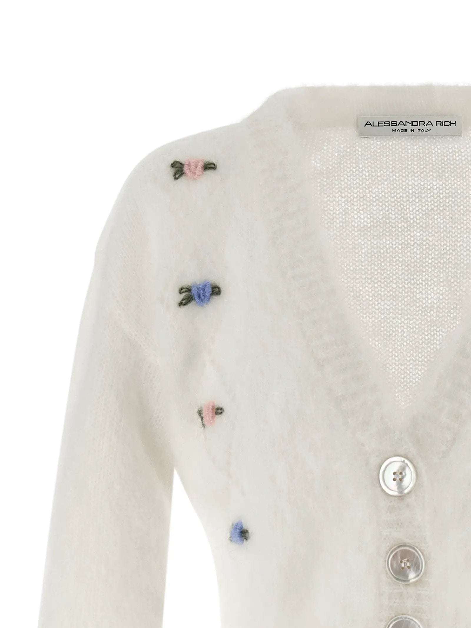 Alessandra Rich White Wool Cardigan