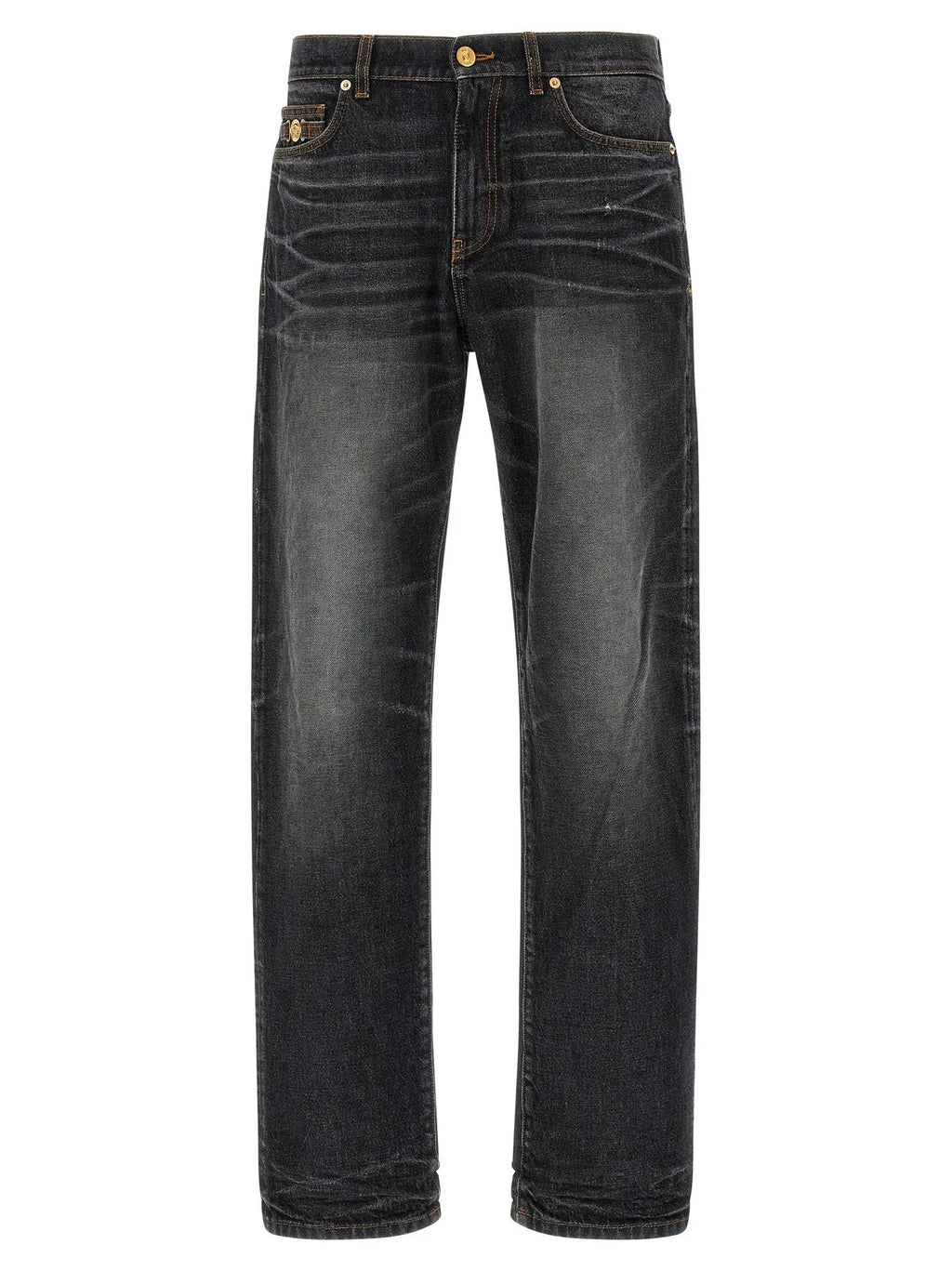 Versace Black Cotton Straight-Leg Jeans