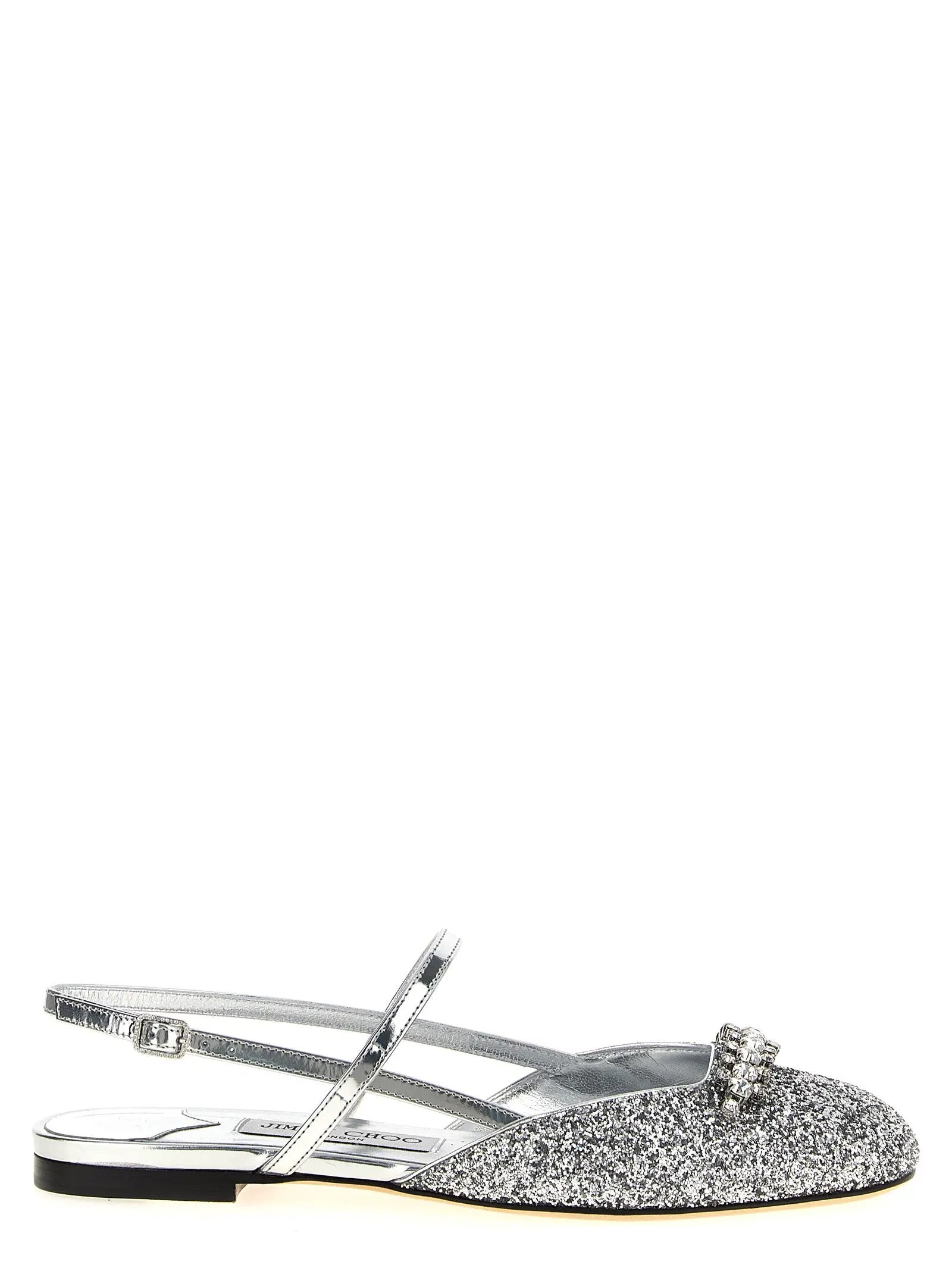 Jimmy Choo Silver Tencel Ballet Flats