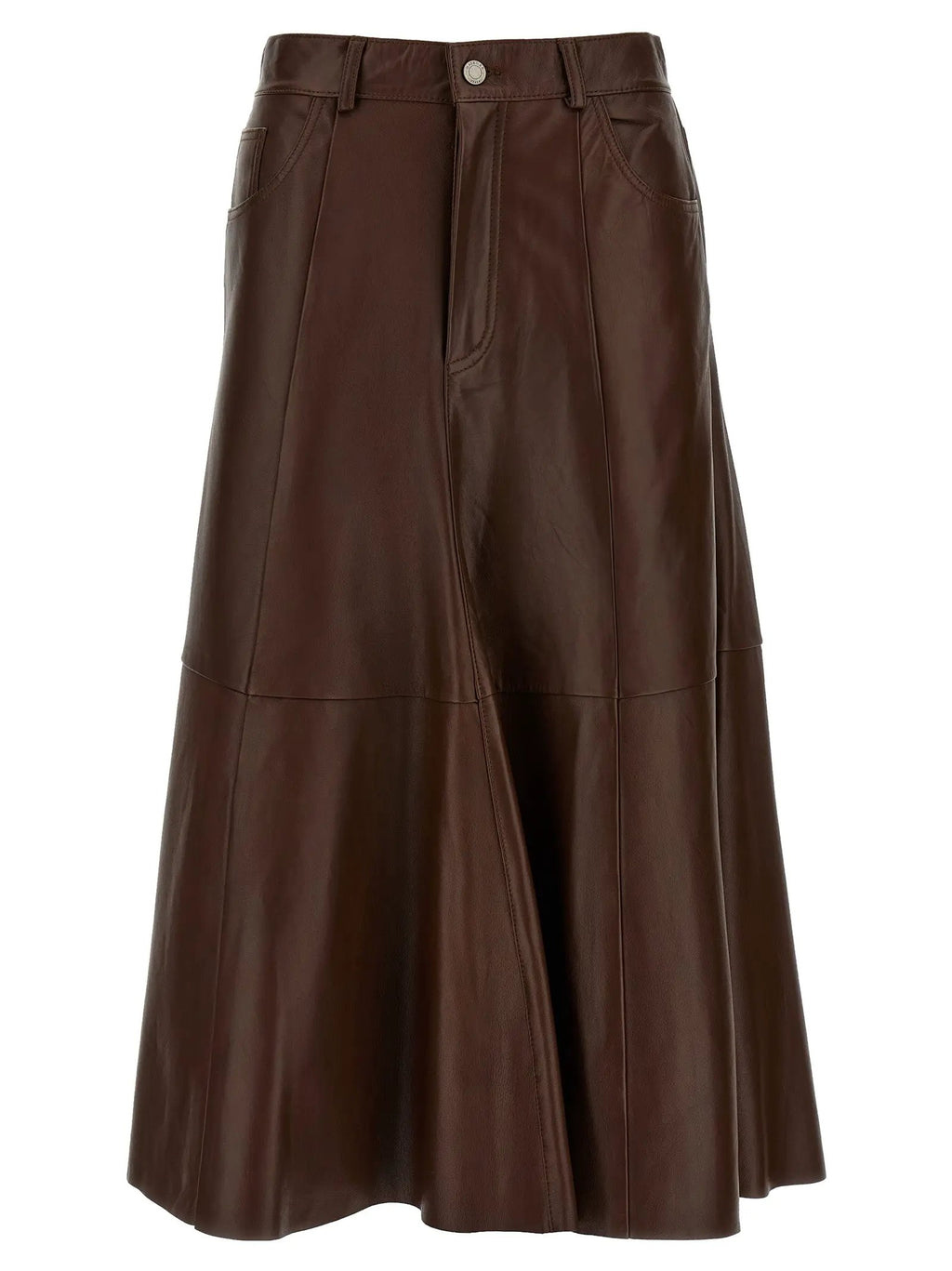 Haikure Brown Lamb Leather Midi Skirt