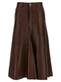 Haikure Brown Lamb Leather Midi Skirt