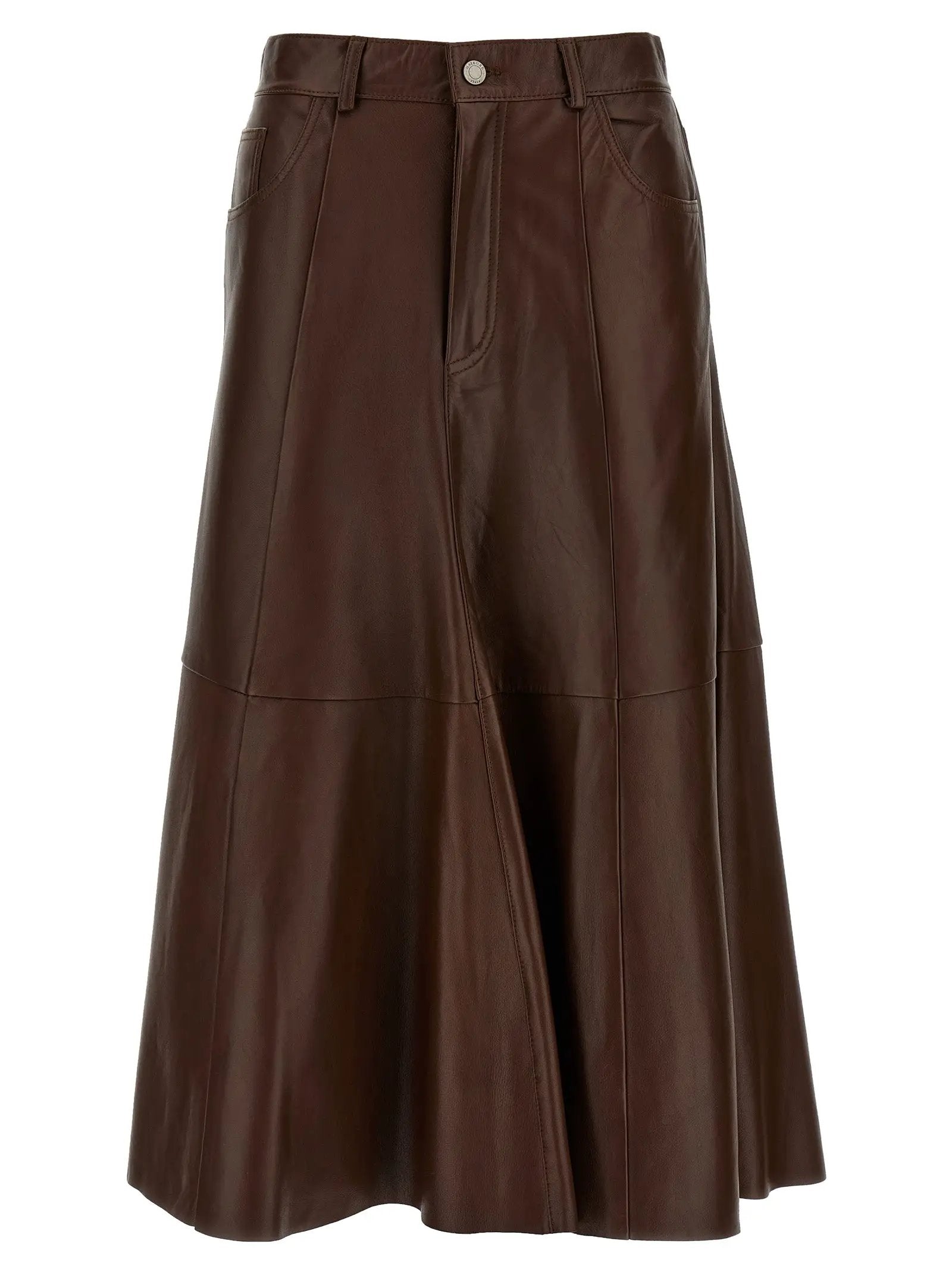 Haikure Brown Lamb Leather Midi Skirt
