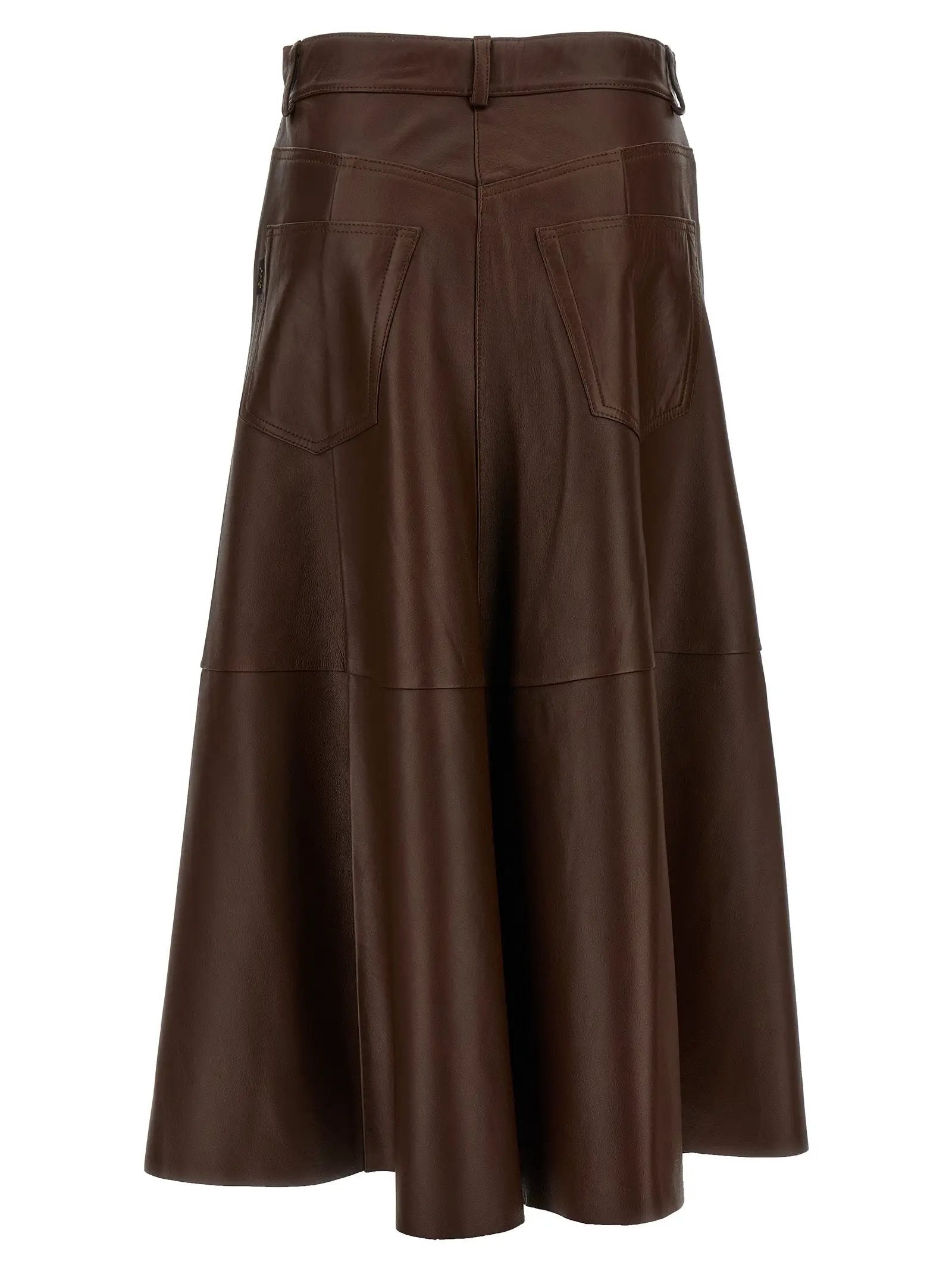 Haikure Brown Lamb Leather Midi Skirt