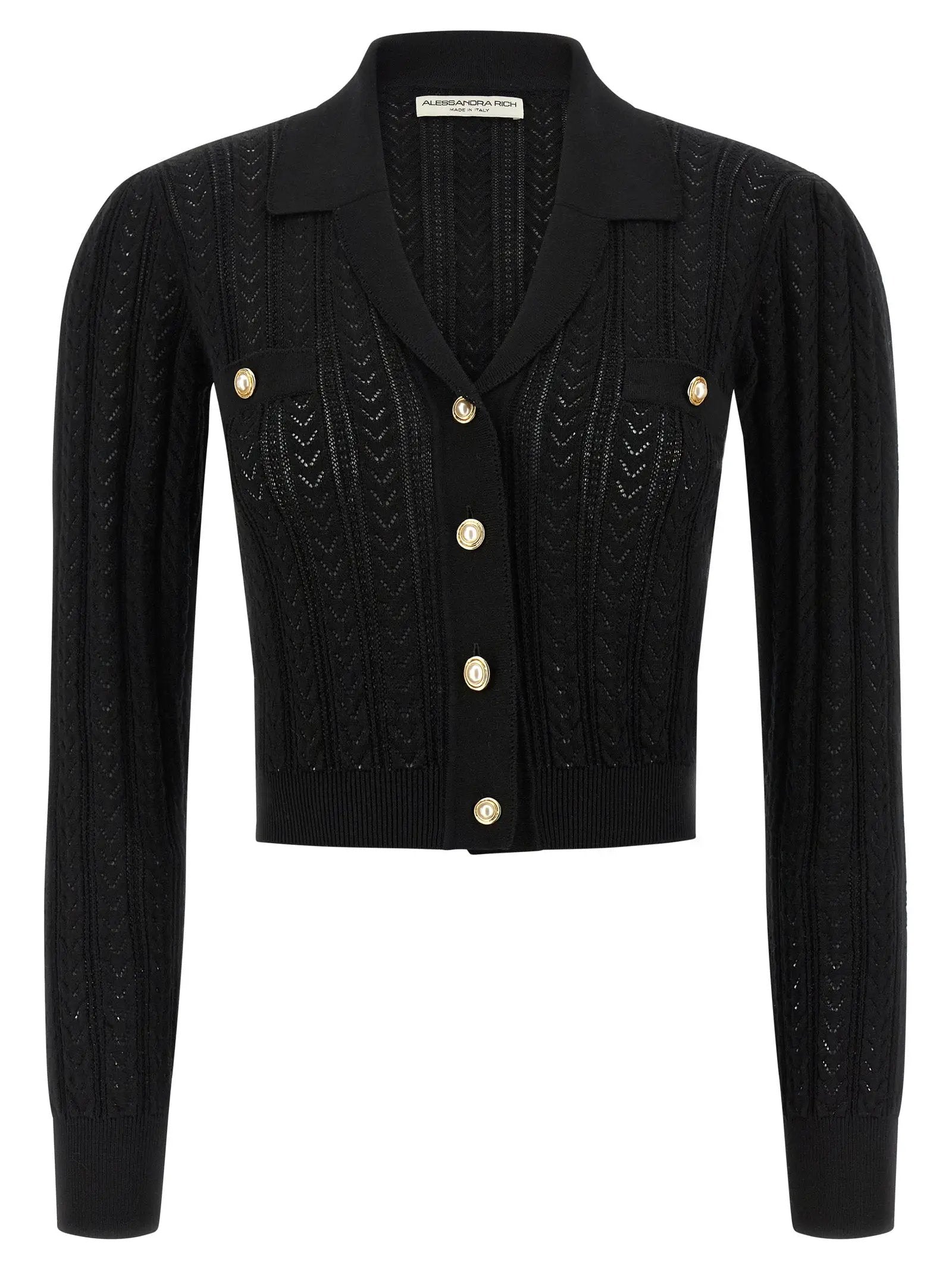 Alessandra Rich Black Cotton Cardigan