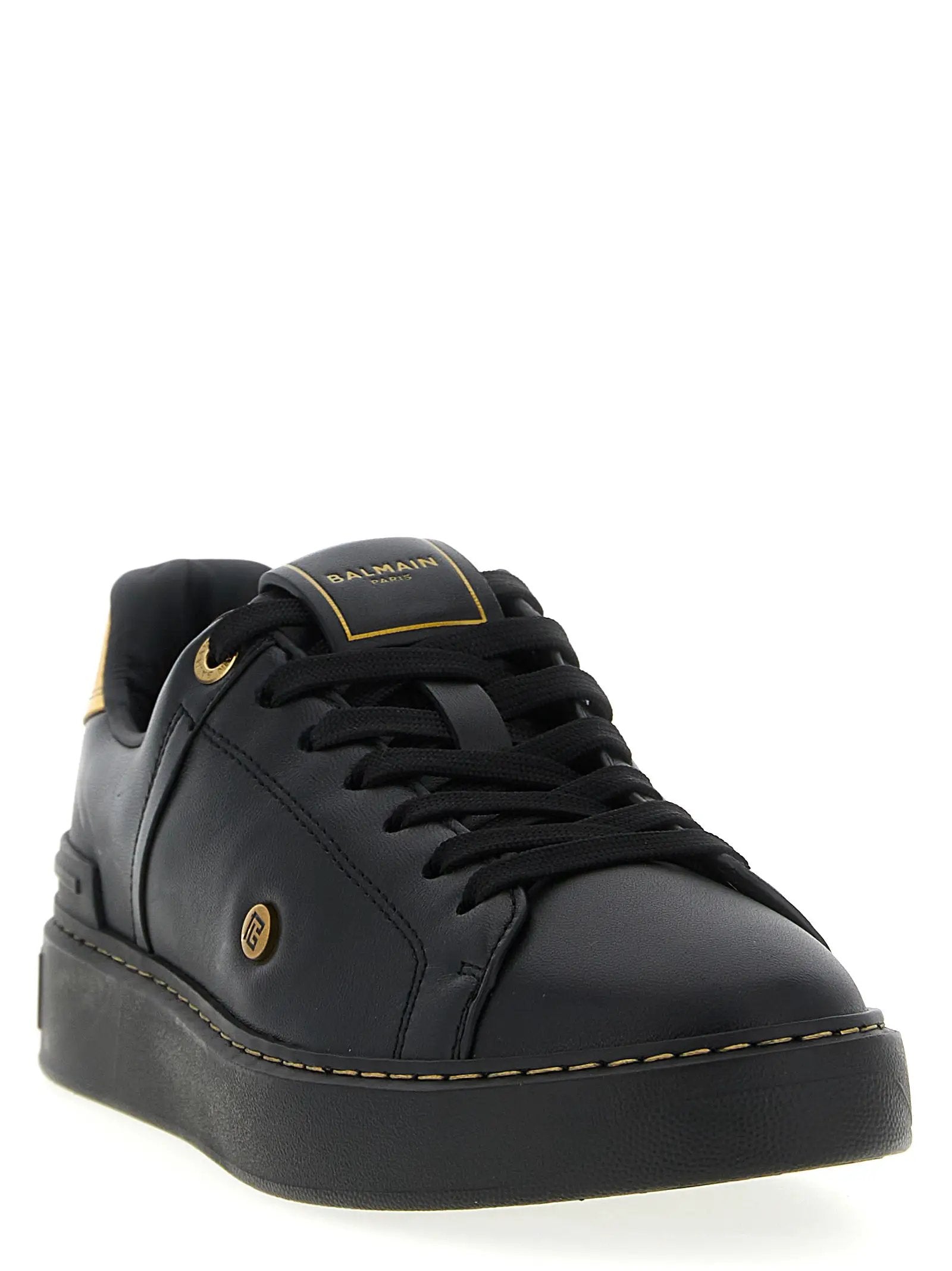 Balmain Black Lamb Leather Low Top Sneakers