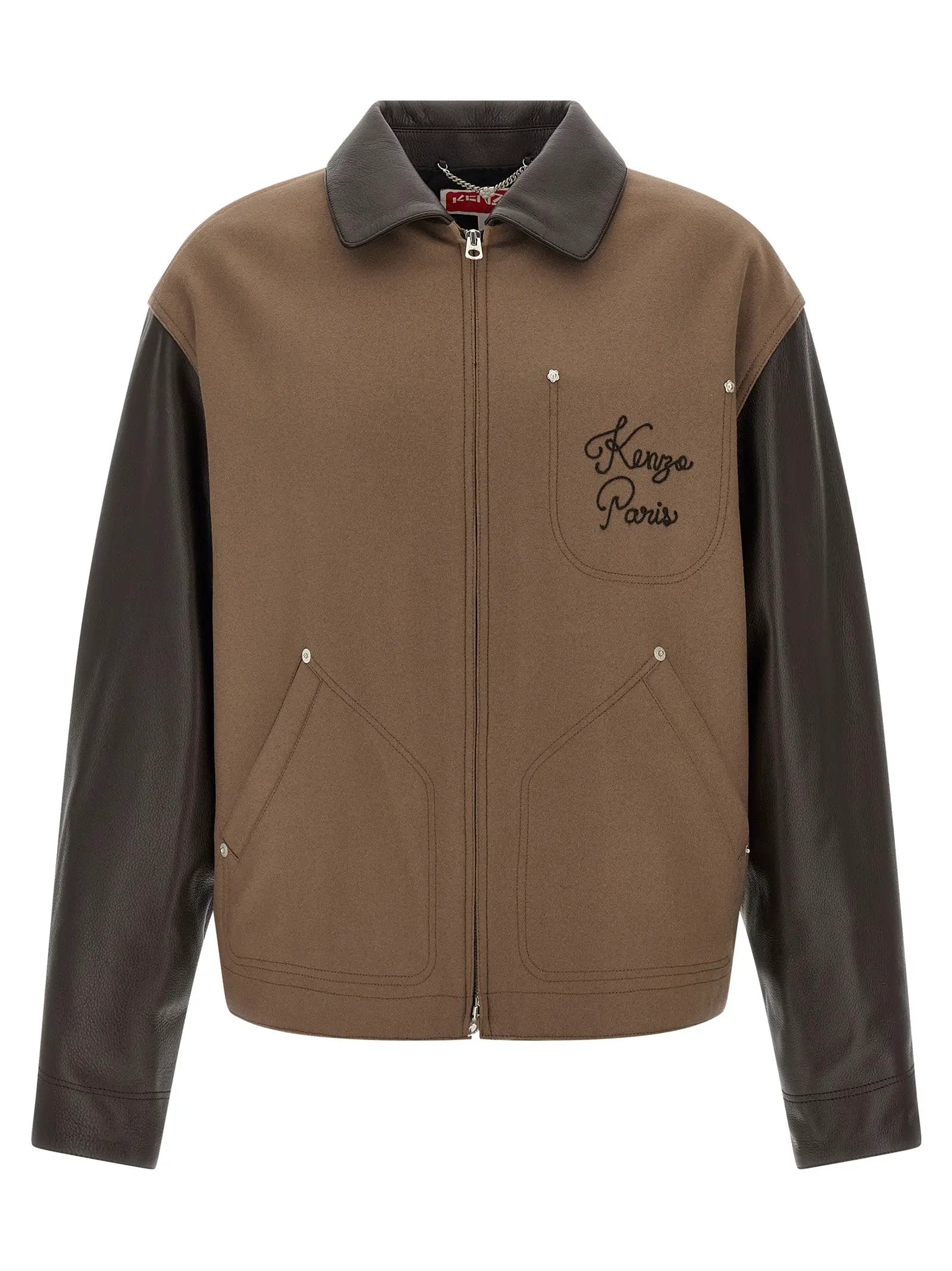 Kenzo Brown Virgin Wool Leather Jacket