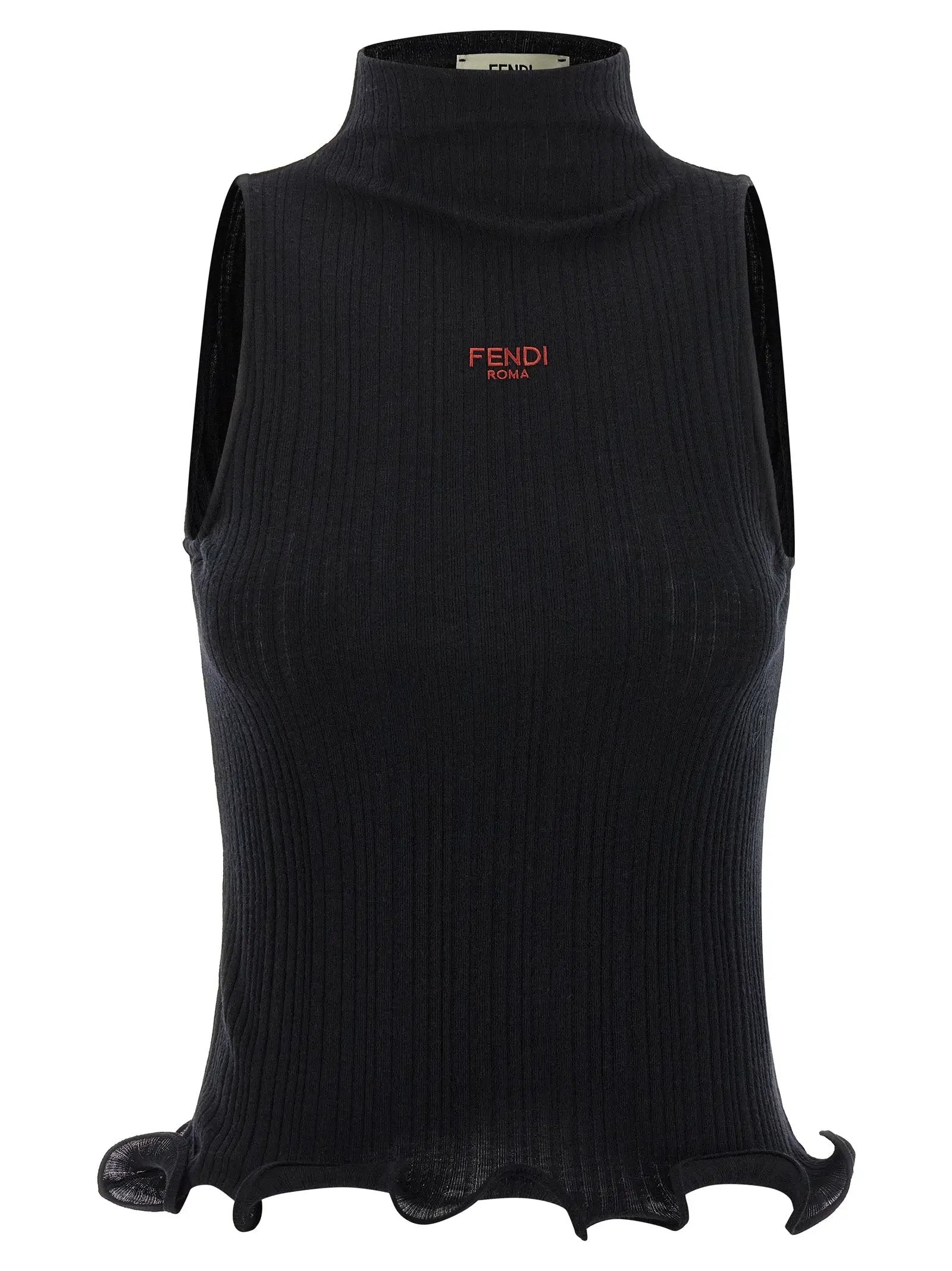 Fendi Black Polyester Sleeveles T-Shirt