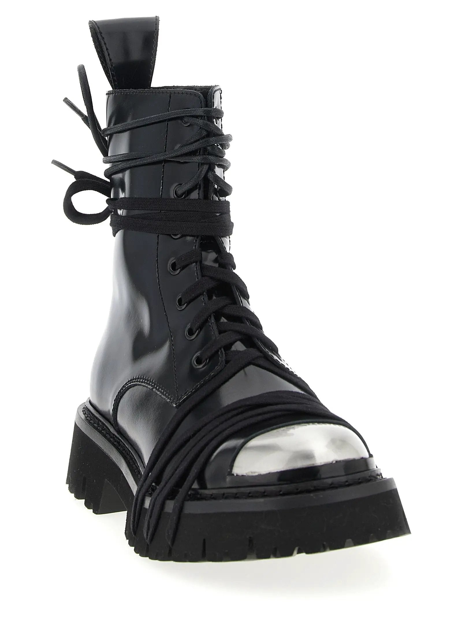 Moschino Black Calfskin Lace-Up Boots