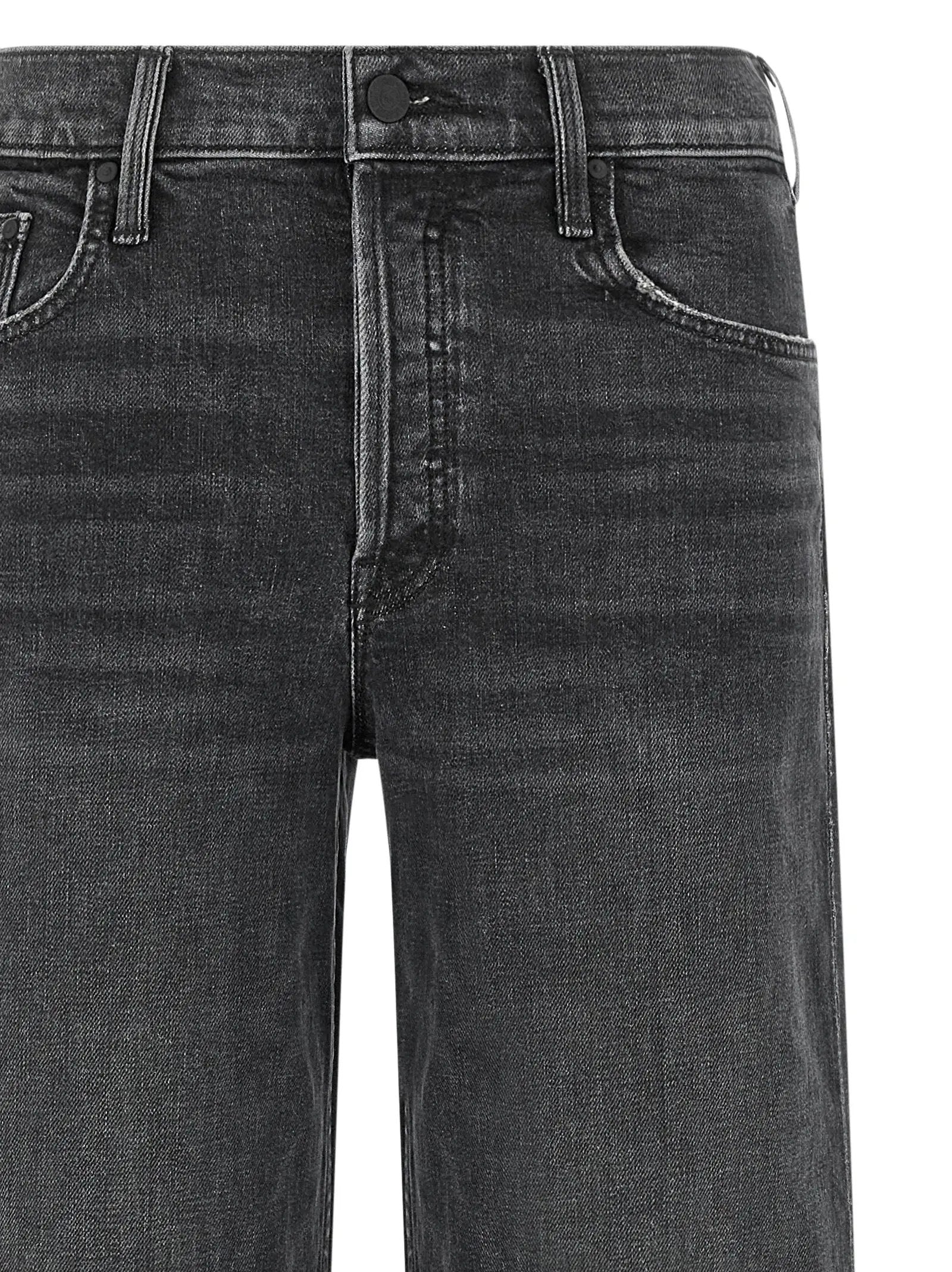 Mother Denim Black Cotton Straight-Leg Jeans