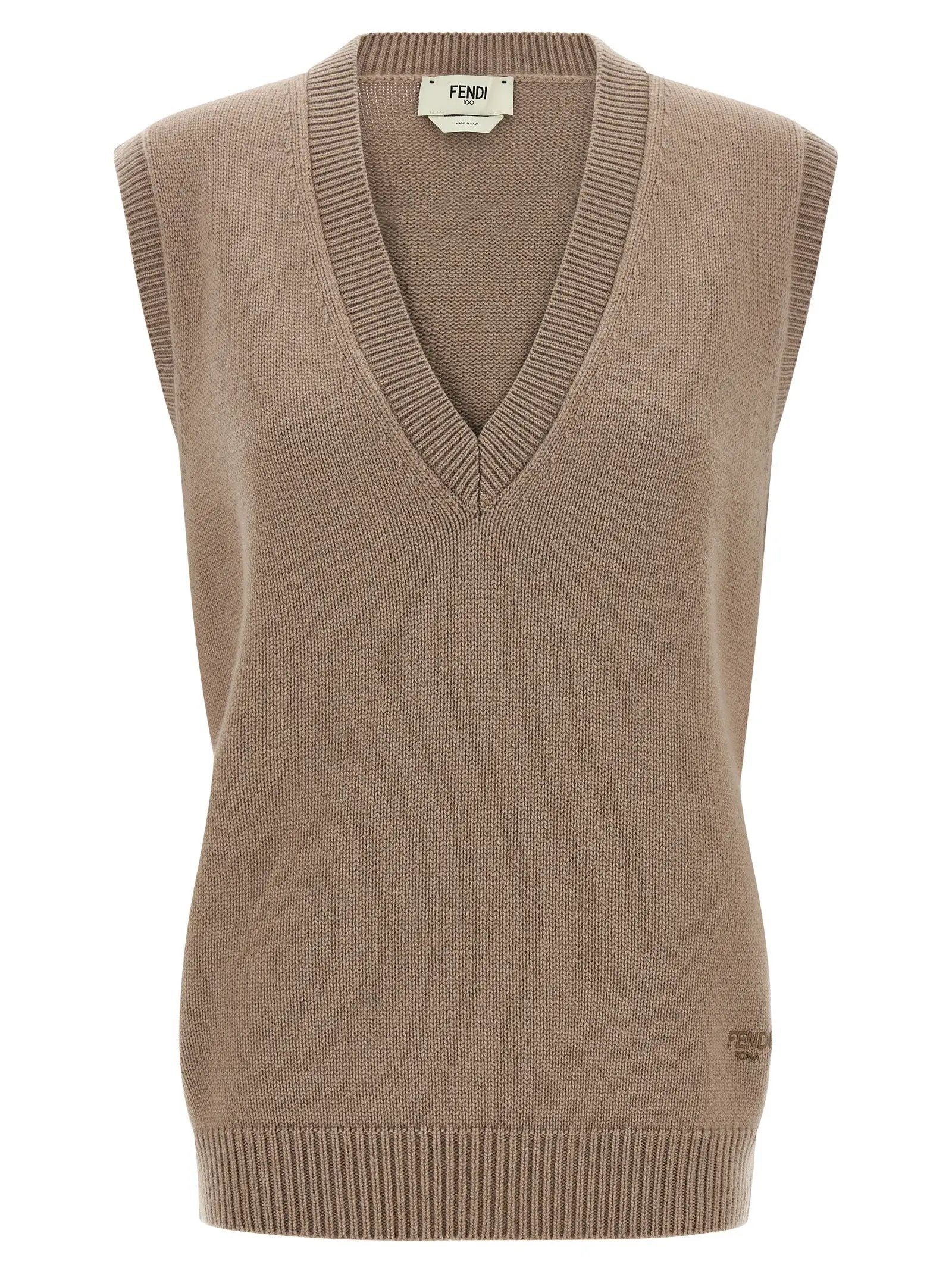 Fendi Beige Cashmere Sleeveless Jacket