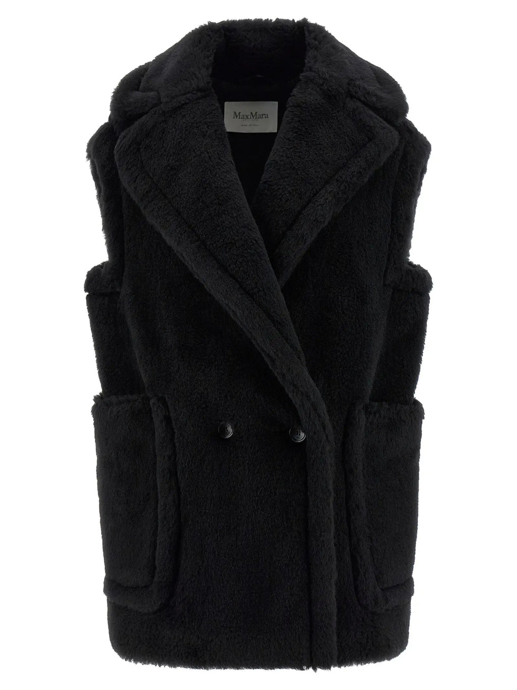 Max Mara Black Alpaca Leather Sleeveless Jacket