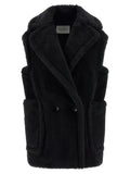 Max Mara Black Alpaca Leather Sleeveless Jacket