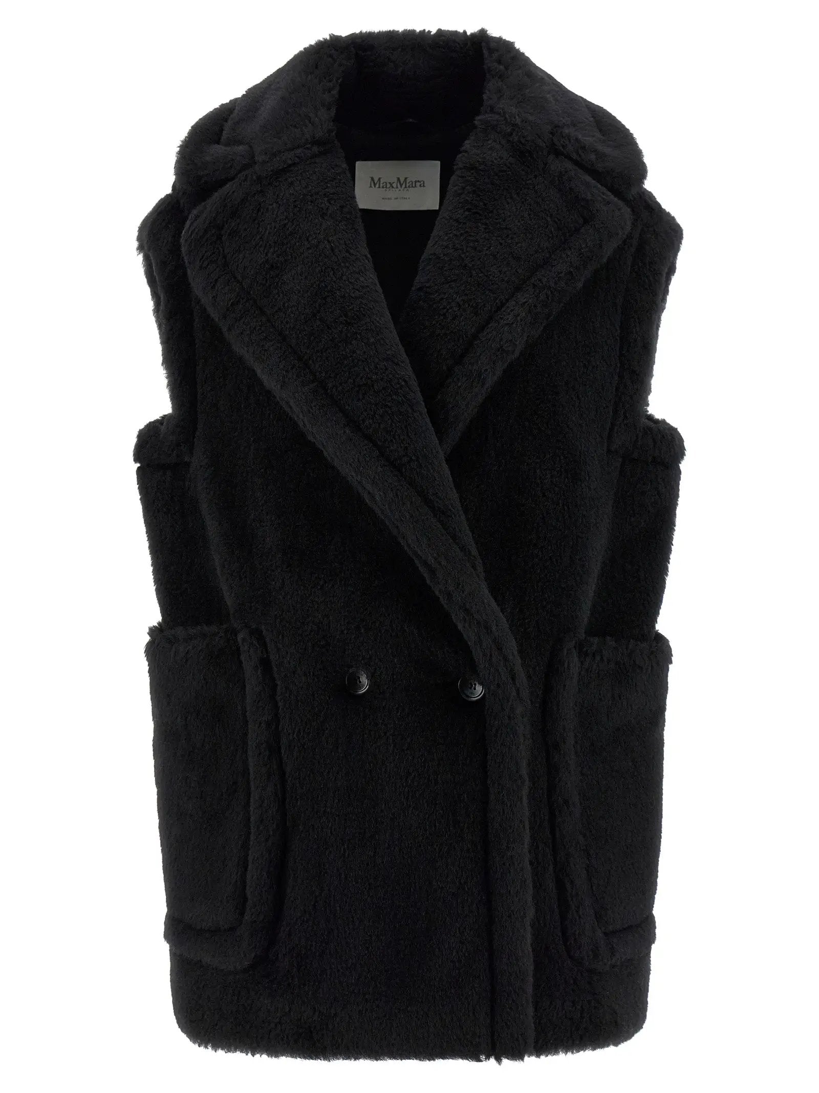 Max Mara Black Alpaca Leather Sleeveless Jacket