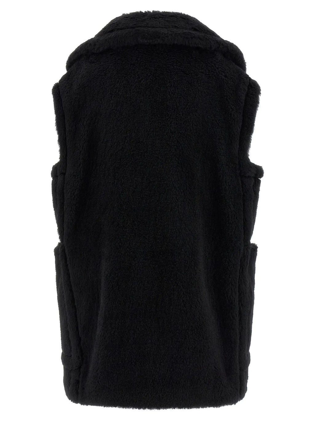 Max Mara Black Alpaca Leather Sleeveless Jacket