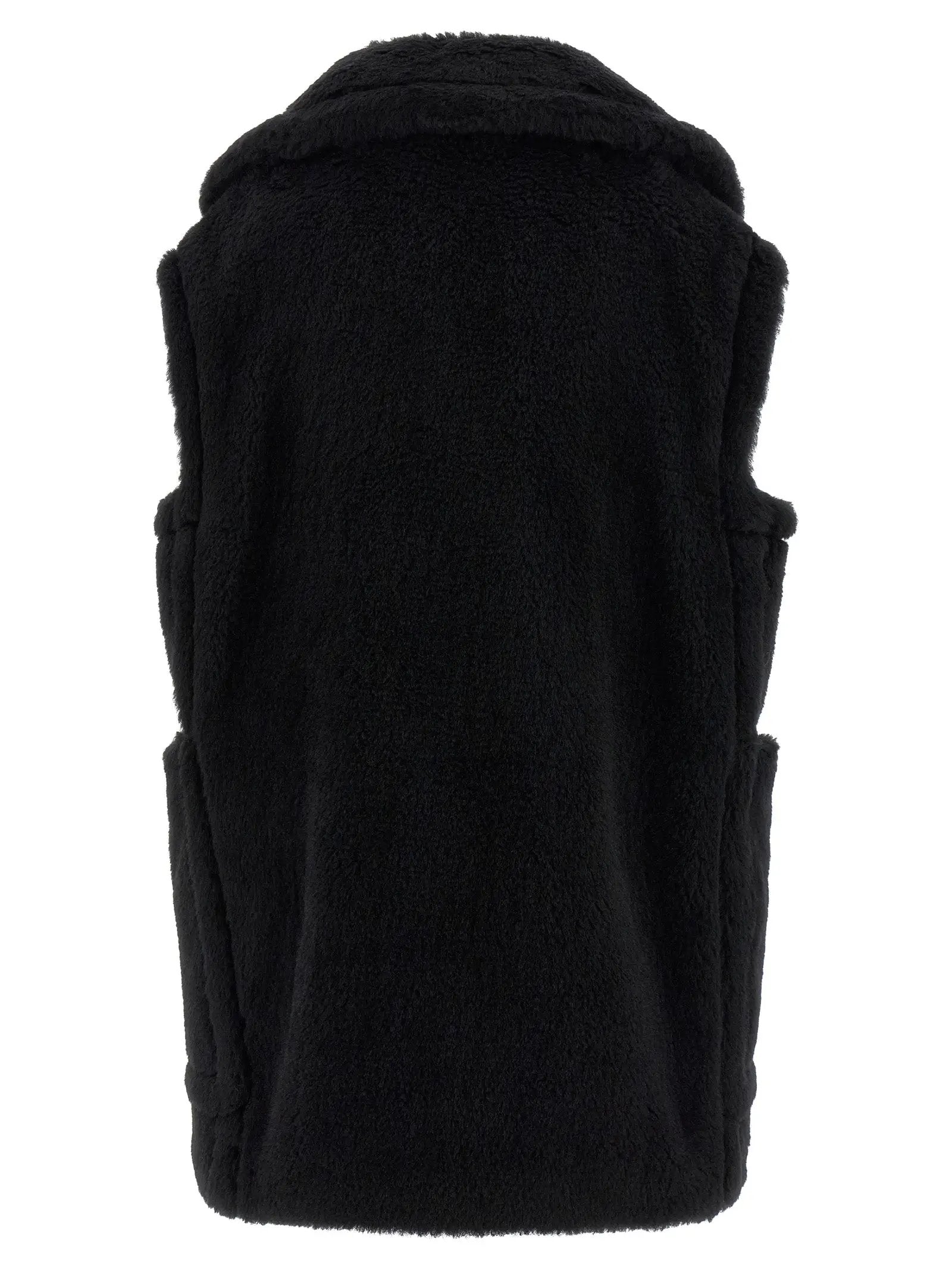 Max Mara Black Alpaca Leather Sleeveless Jacket