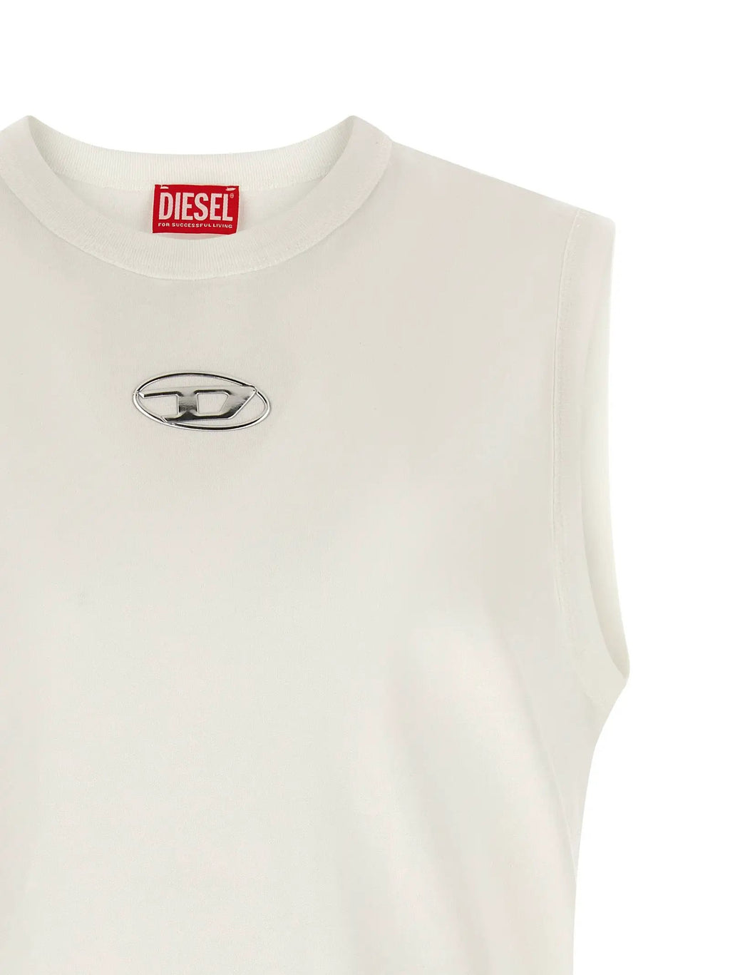 Diesel White Cotton Sleeveles T-Shirt