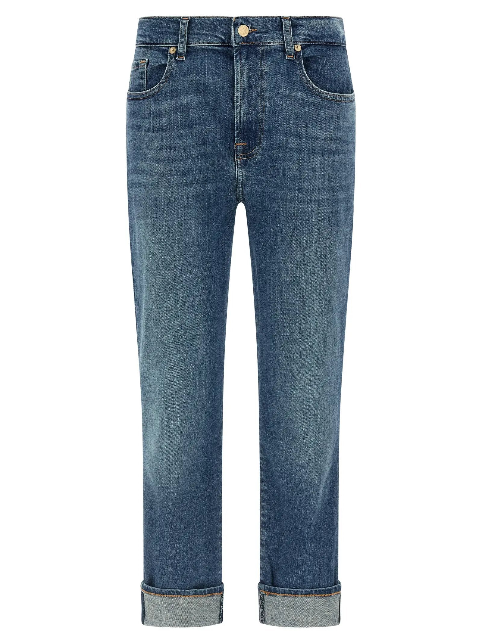 7 For All Mankind Blue Cotton Relaxed Fit Jeans
