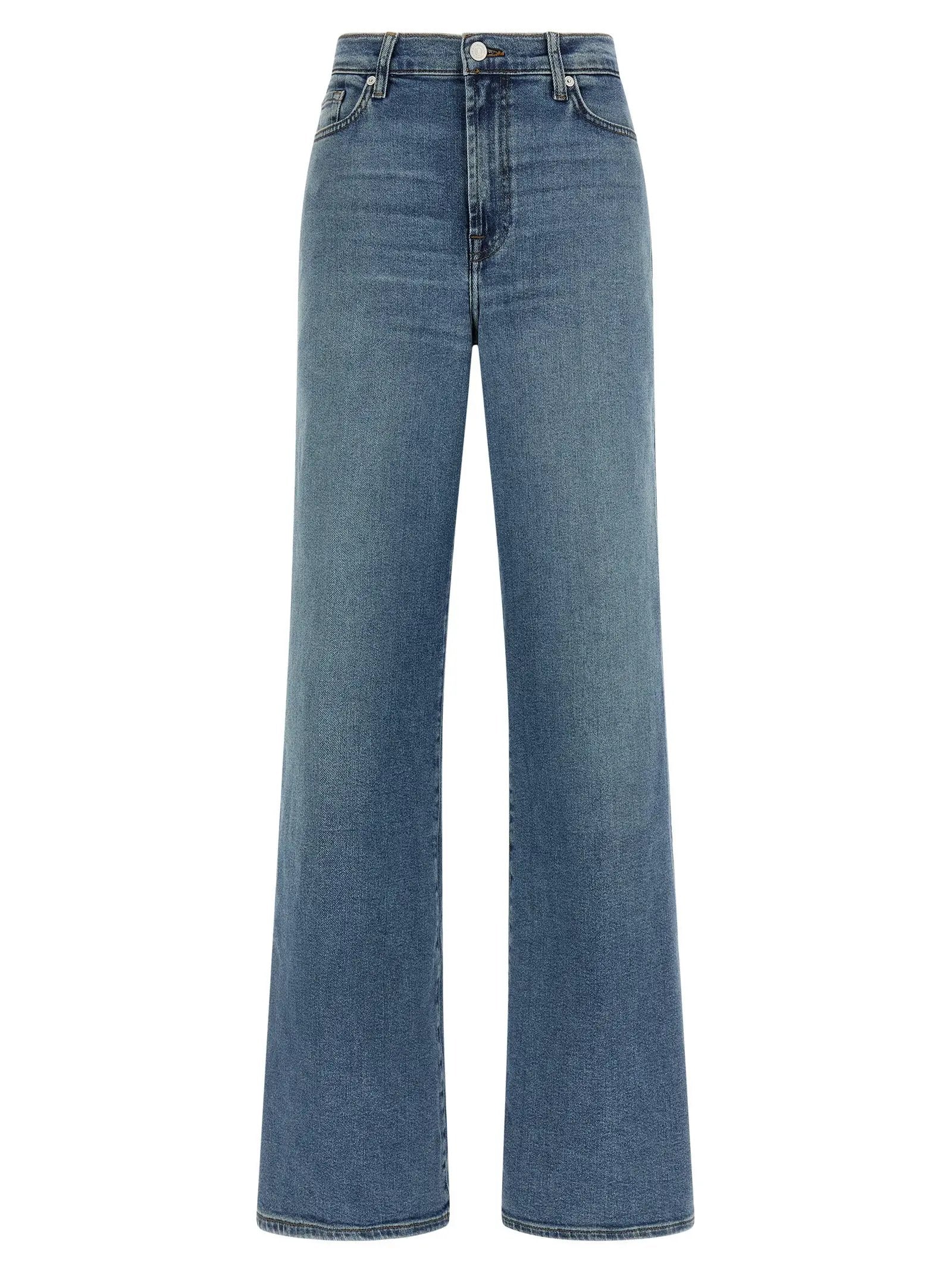 7 For All Mankind Blue Cotton Straight-Leg Jeans