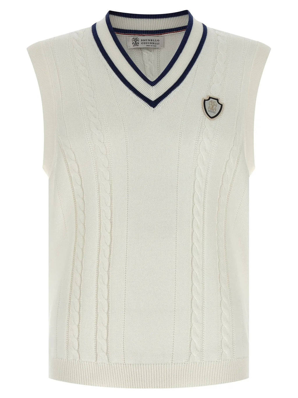 Brunello Cucinelli White Cotton Sleeveles Sweater
