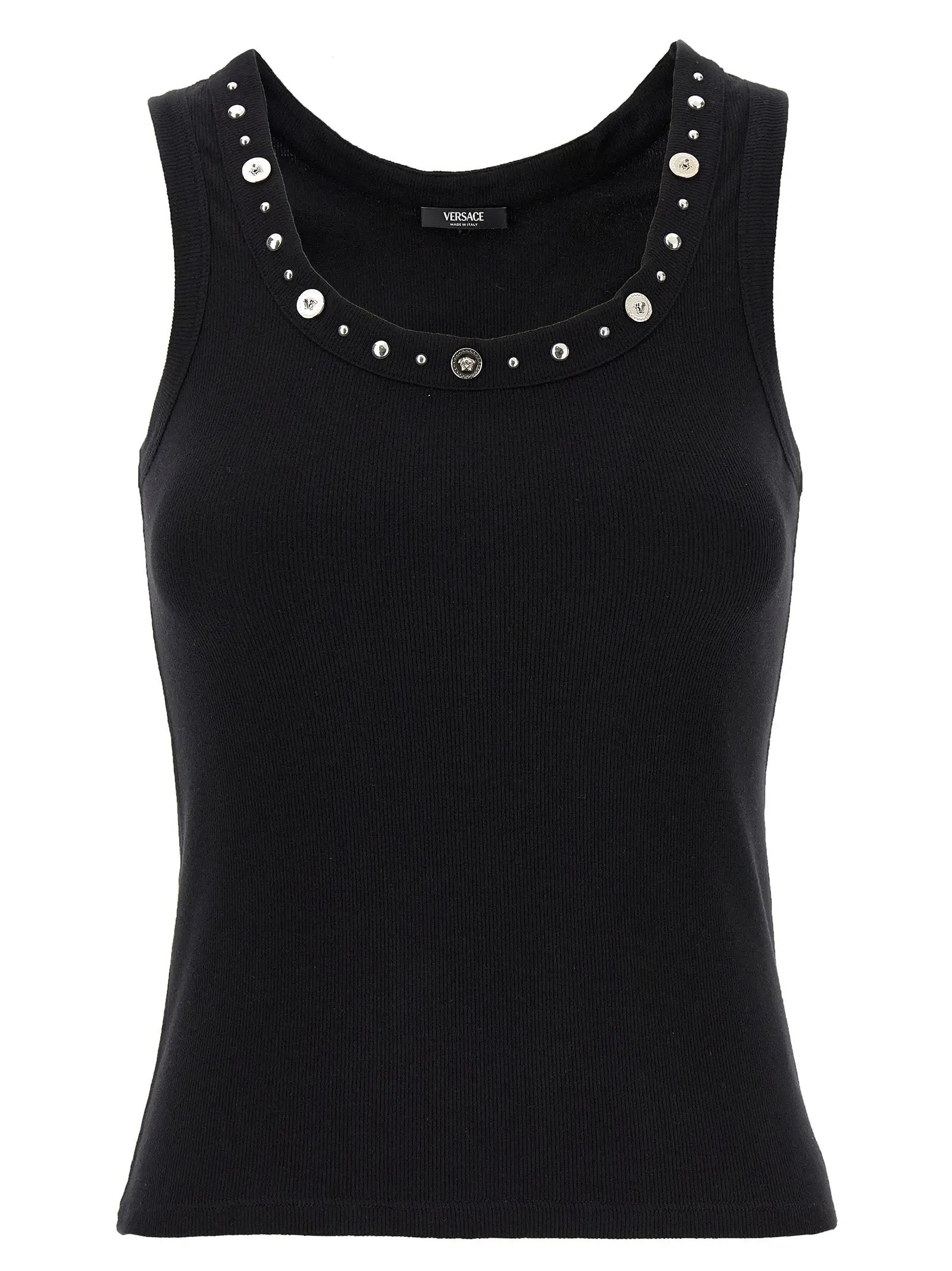 Versace Black Cotton Sleeveles T-Shirt
