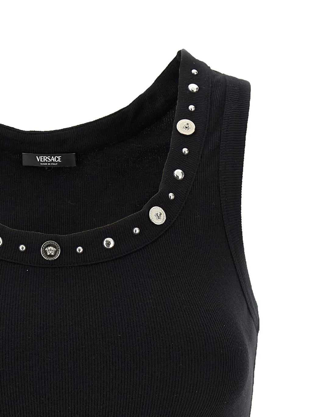 Versace Black Cotton Sleeveles T-Shirt