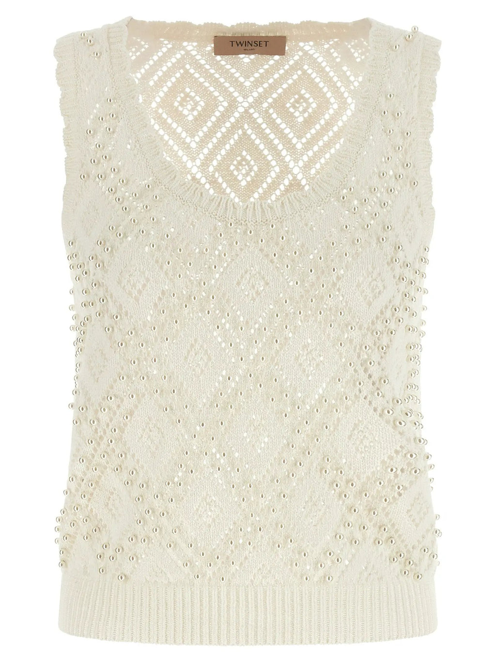 Twinset White Cotton Sleeveles T-Shirt