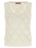 Twinset White Cotton Sleeveles T-Shirt
