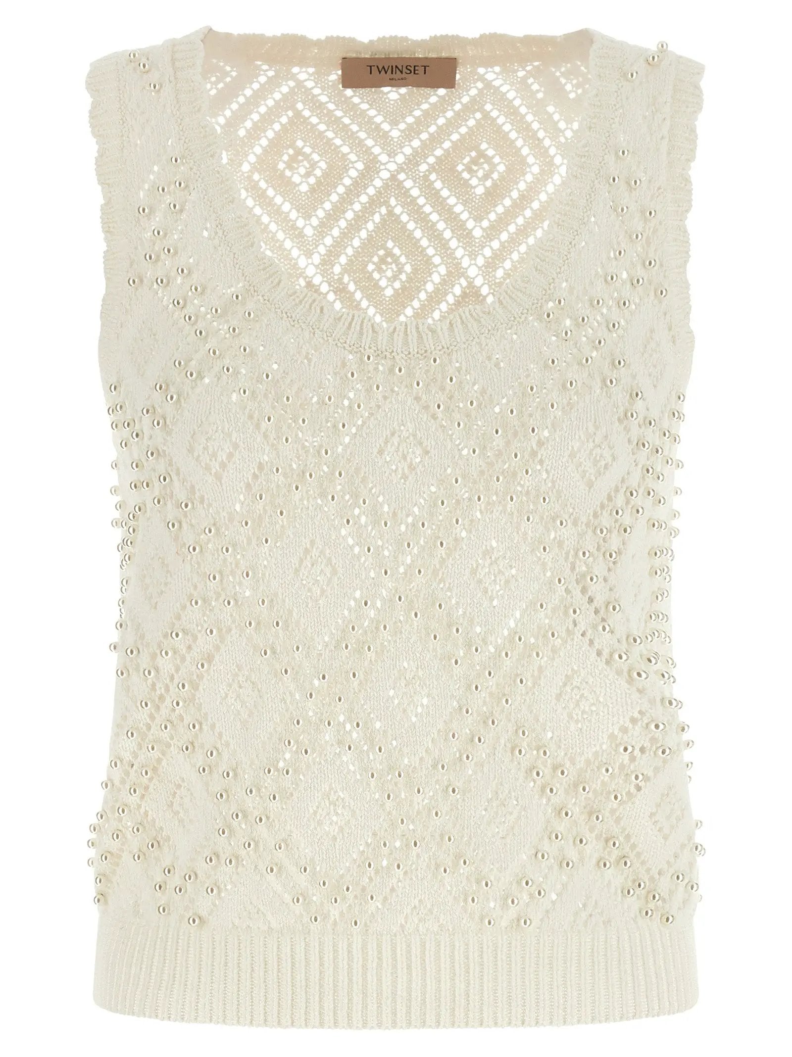 Twinset White Cotton Sleeveles T-Shirt