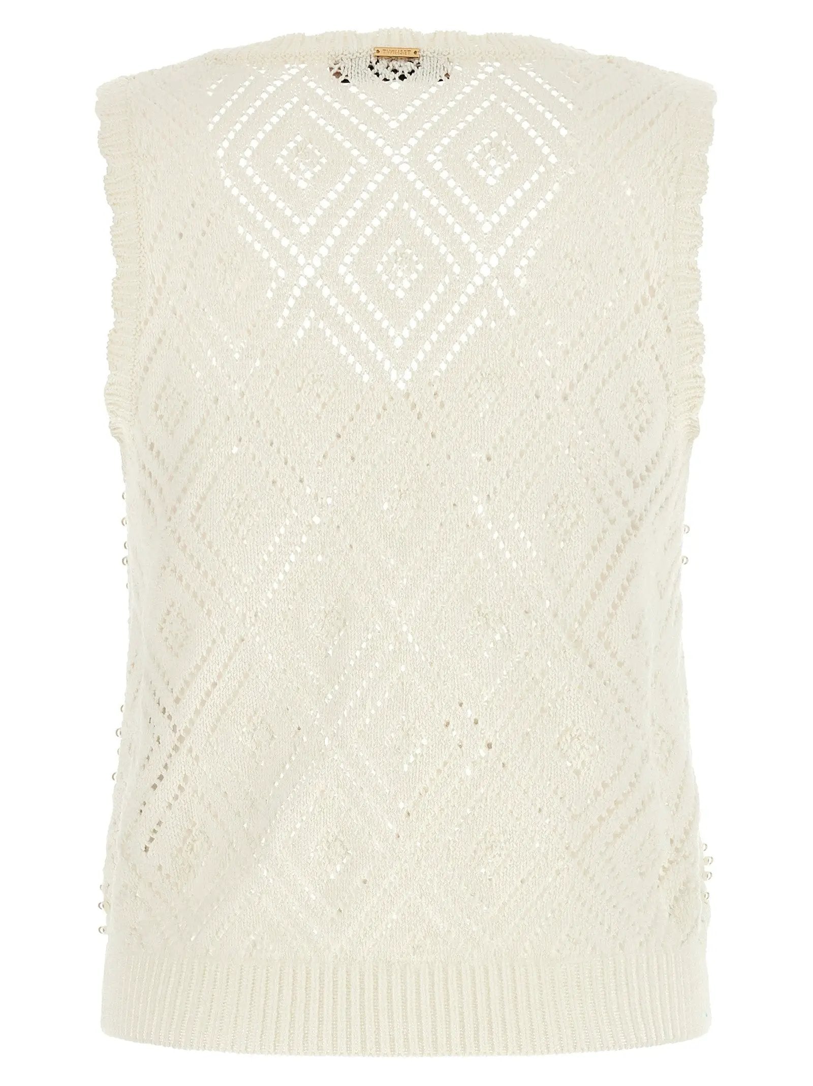 Twinset White Cotton Sleeveles T-Shirt