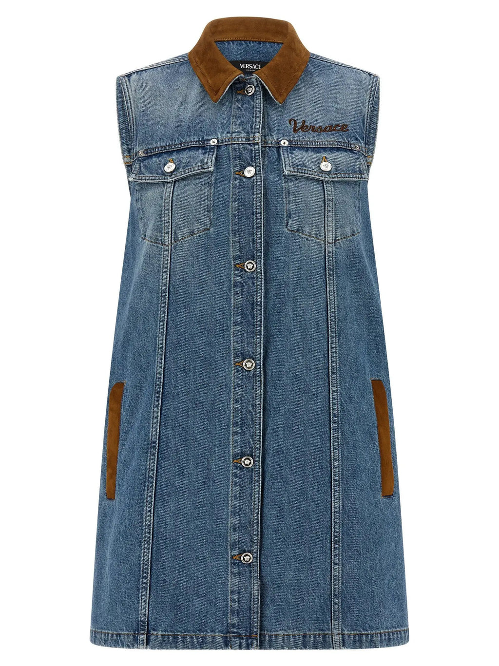 Versace Blue Cotton Short Dress