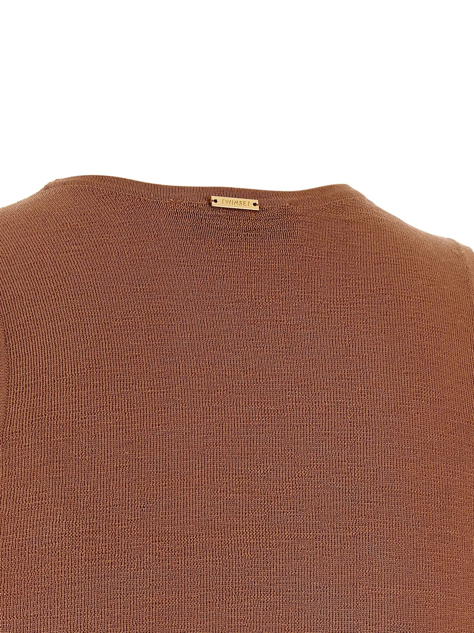 Twinset Brown Cotton Sleeveles T-Shirt