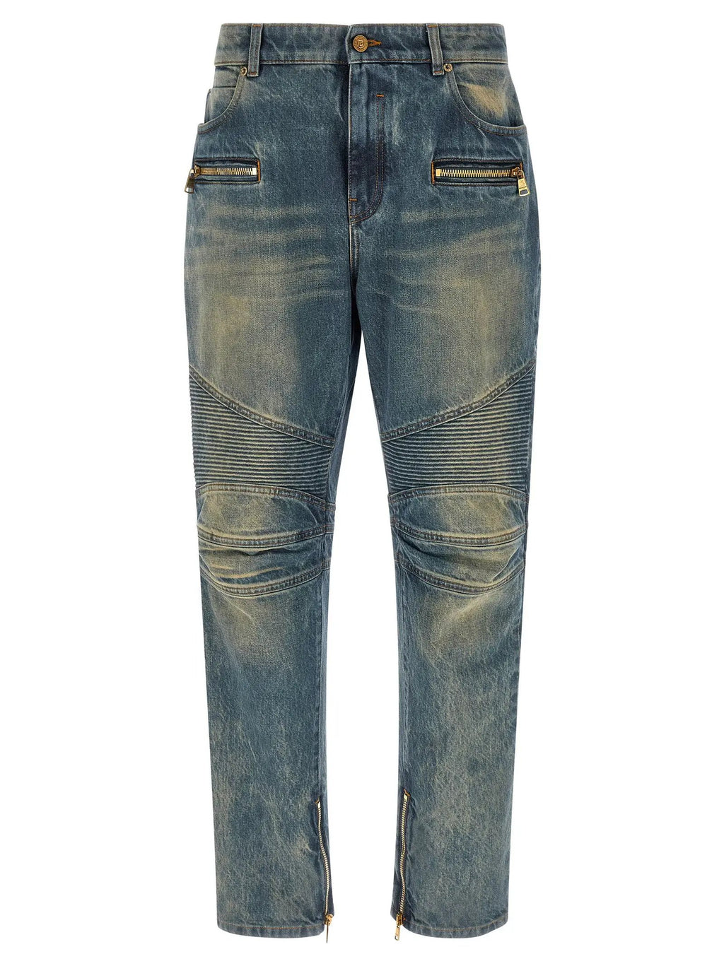 Balmain Blue Cotton Straight-Leg Jeans