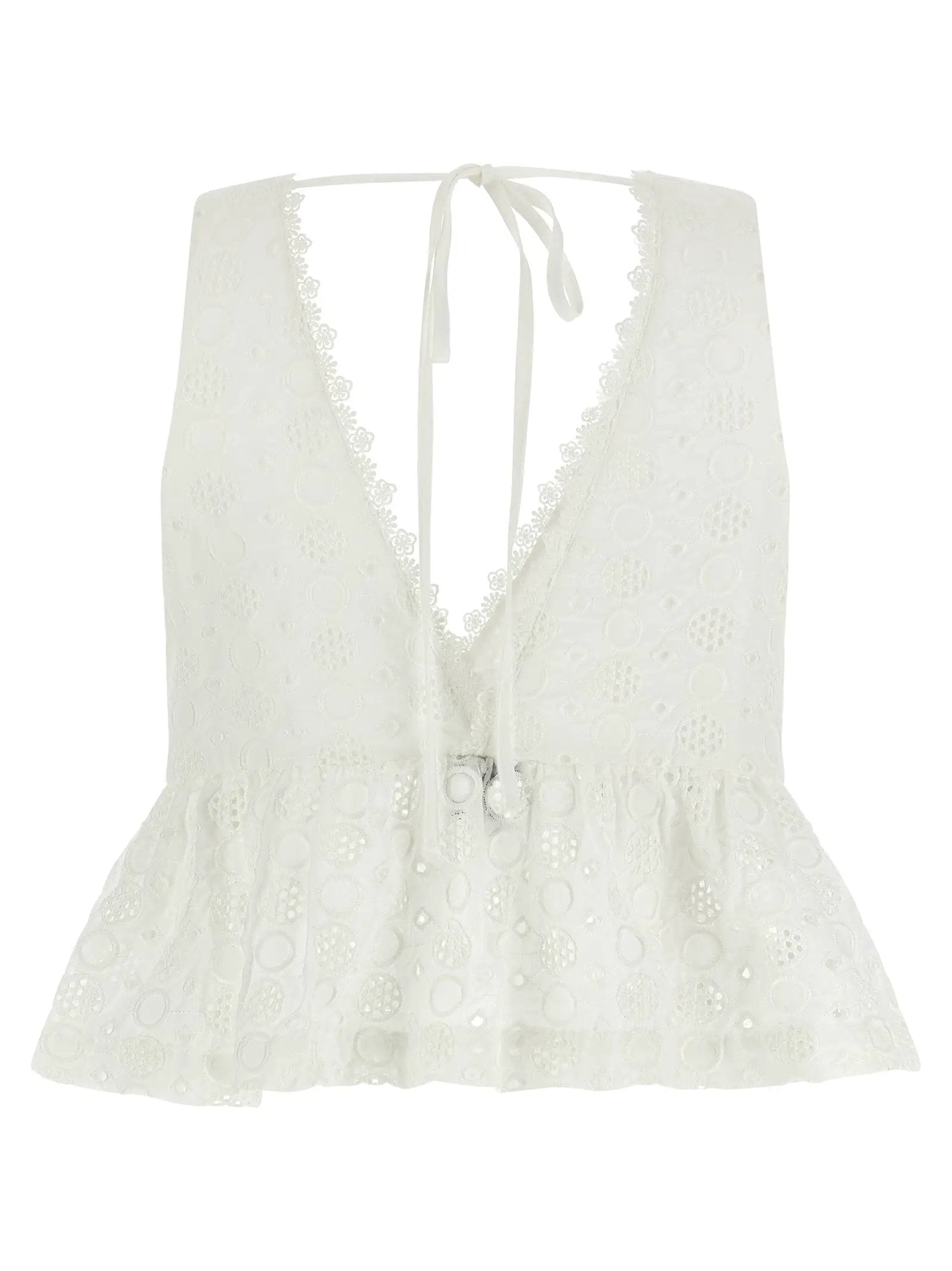 PINKO White Cotton Sleeveles T-Shirt