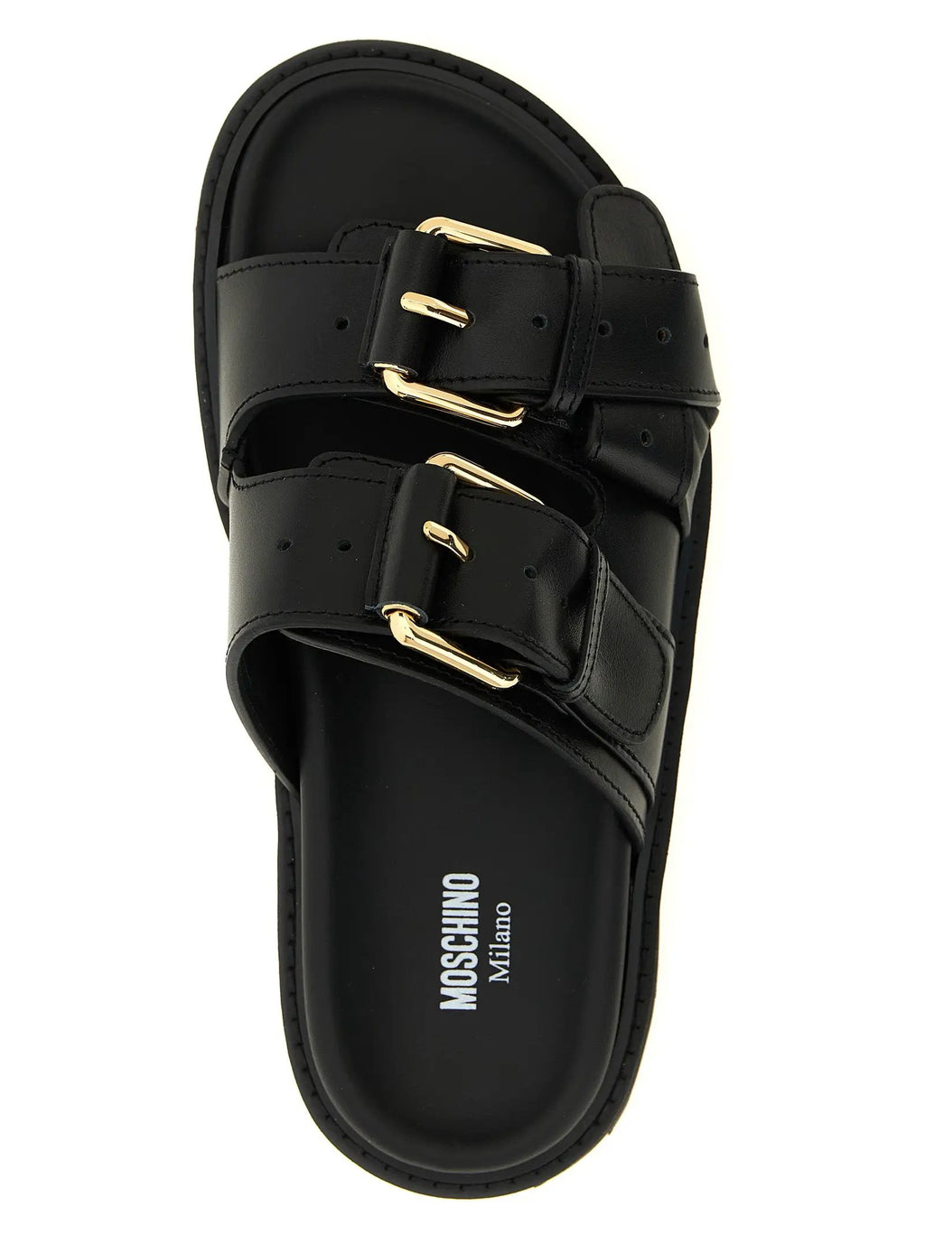 Moschino Black Calfskin Slides