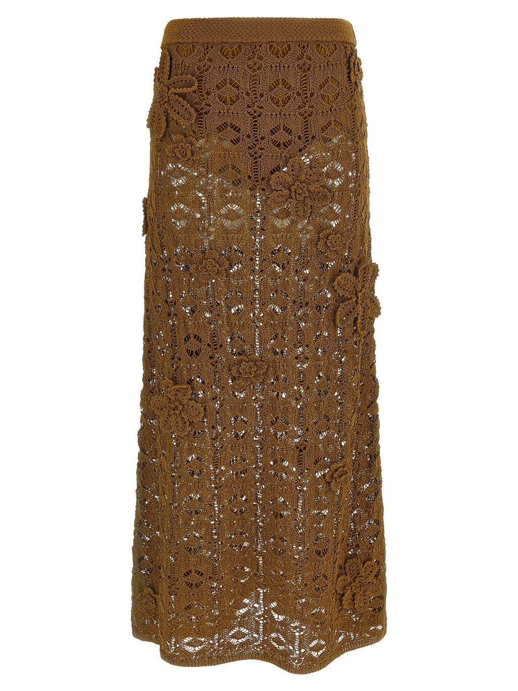 PINKO Brown Cotton Midi Skirt