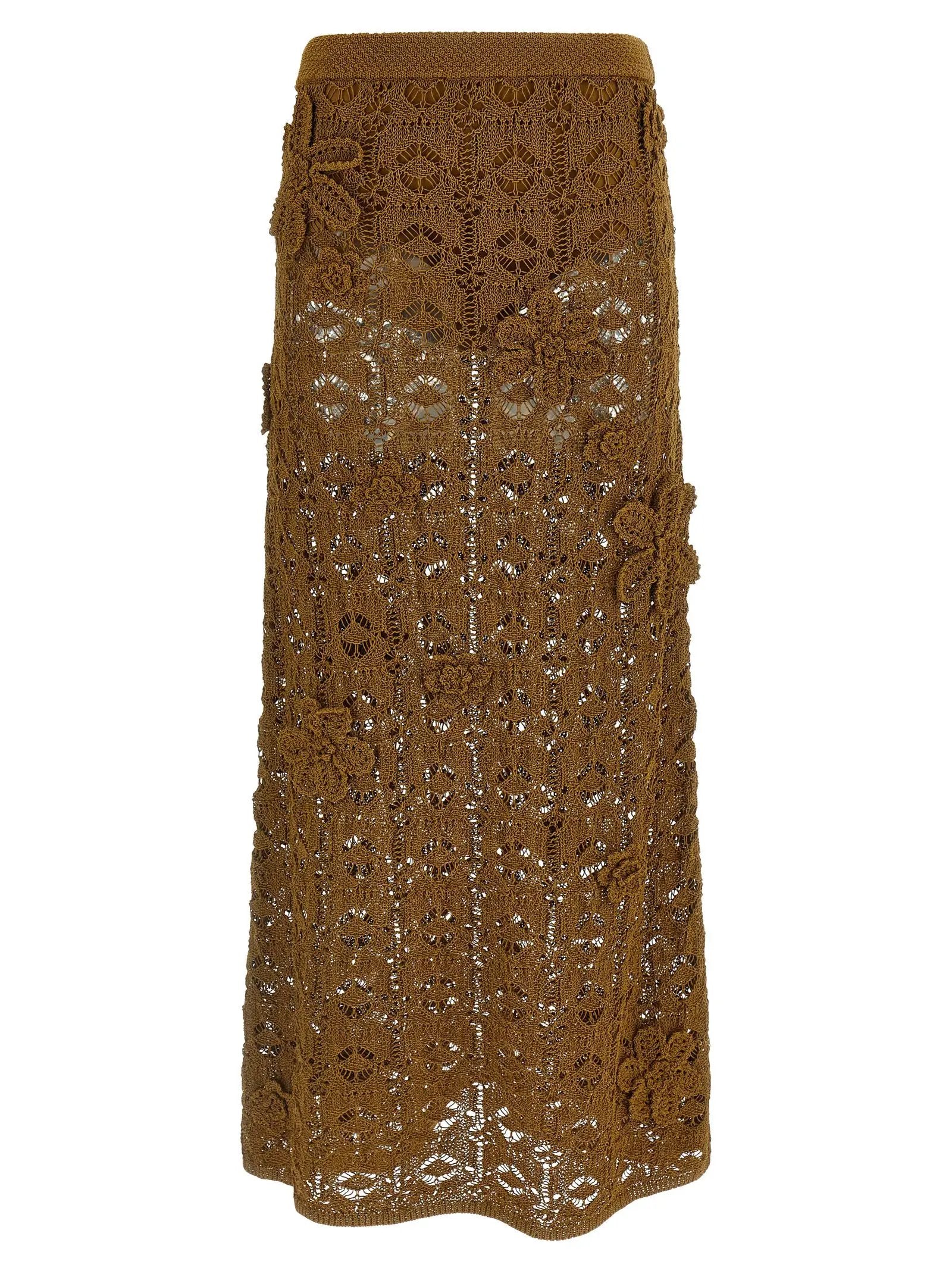 PINKO Brown Cotton Midi Skirt