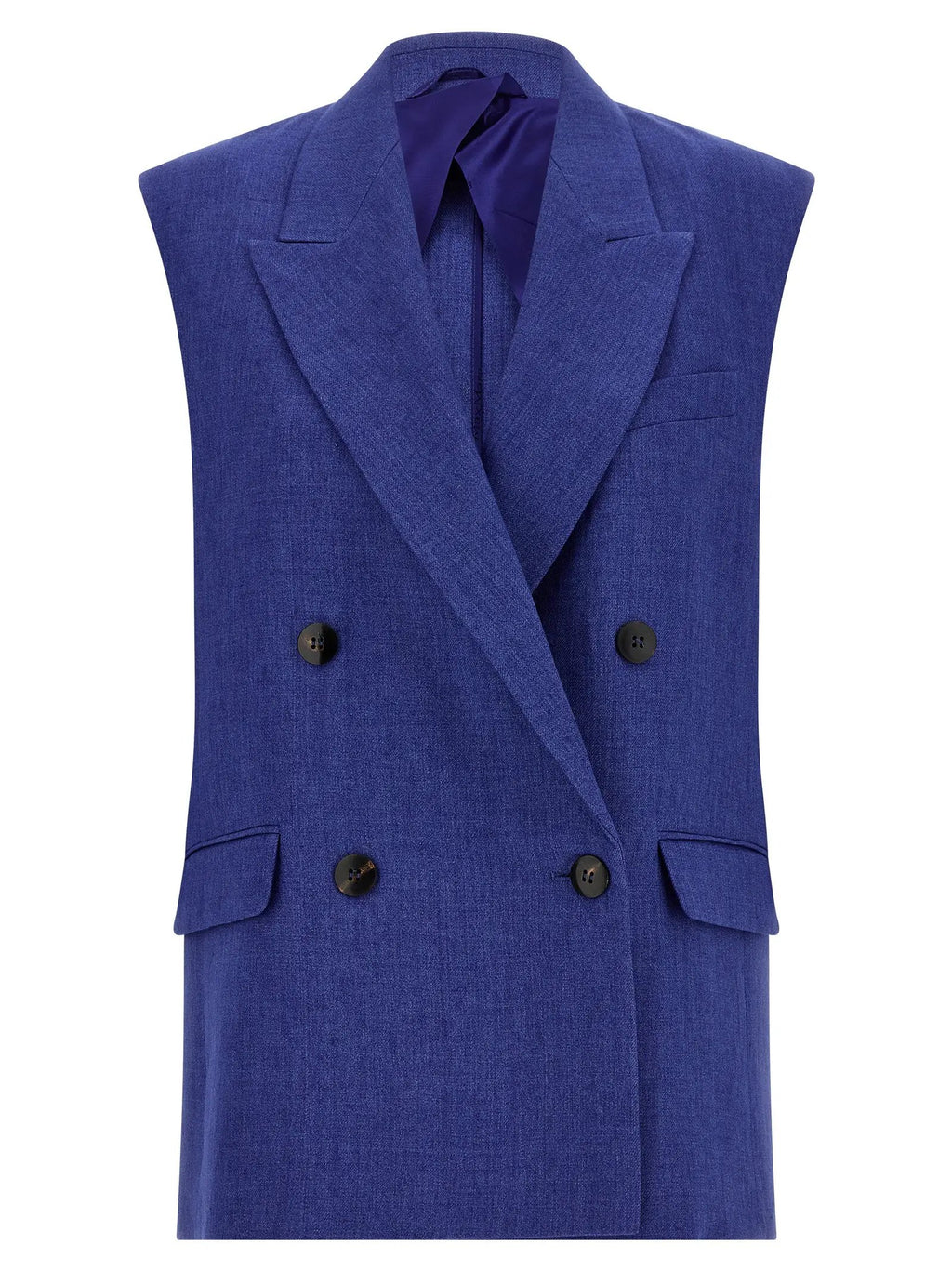 Max Mara Blue Linen Sleeveless Jacket