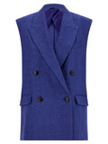 Max Mara Blue Linen Sleeveless Jacket