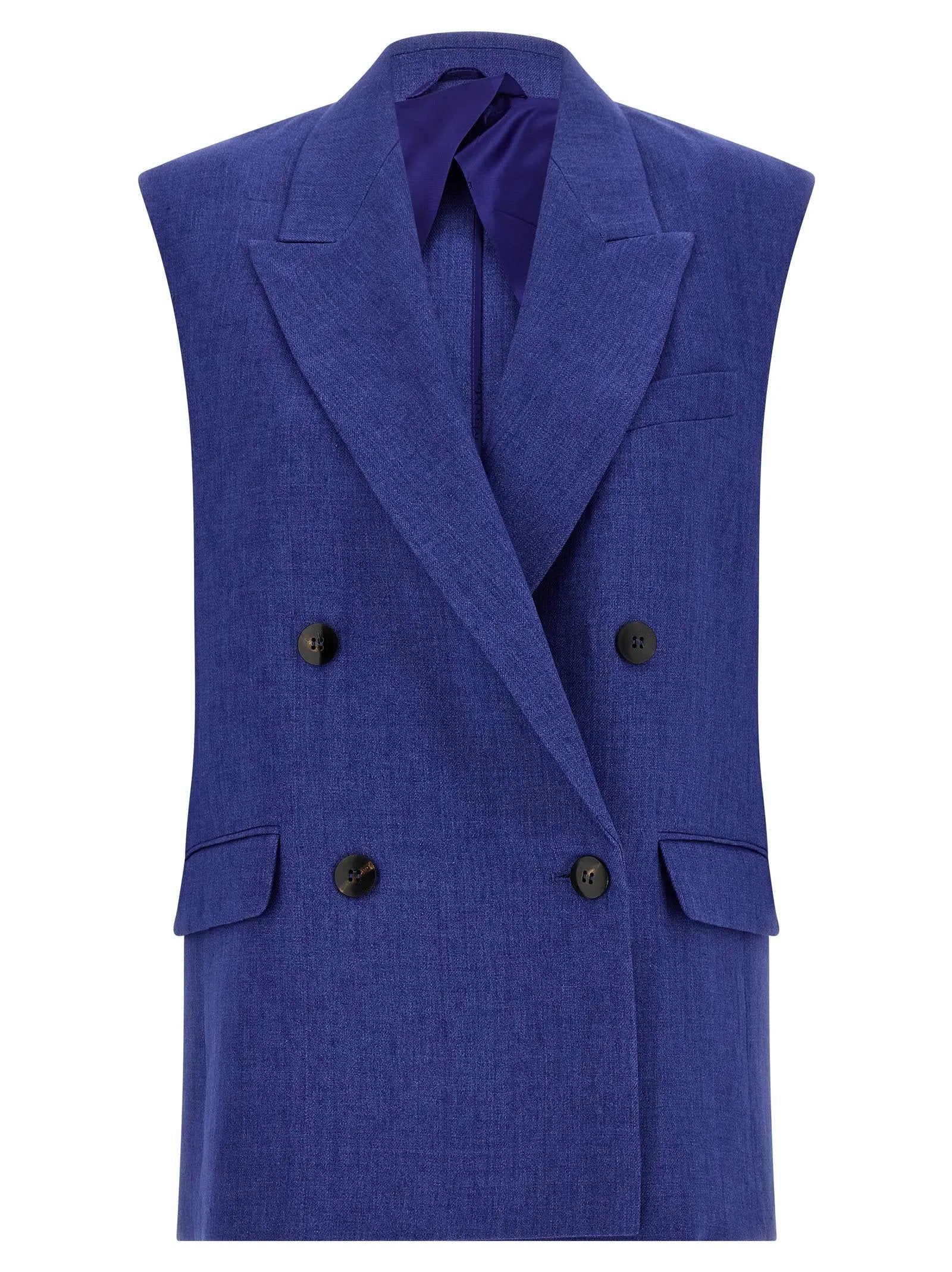 Max Mara Blue Linen Sleeveless Jacket