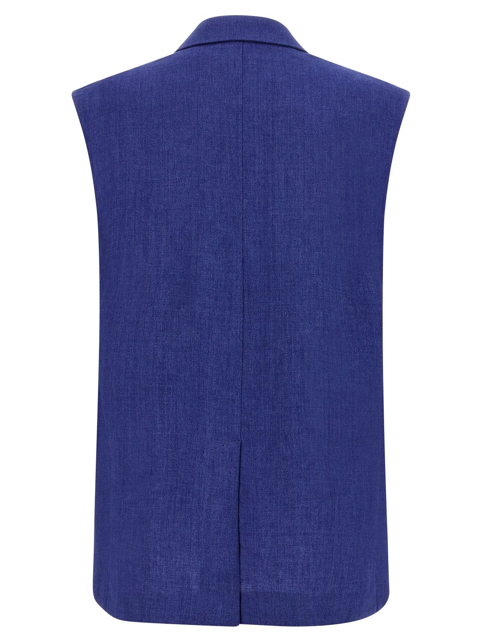 Max Mara Blue Linen Sleeveless Jacket
