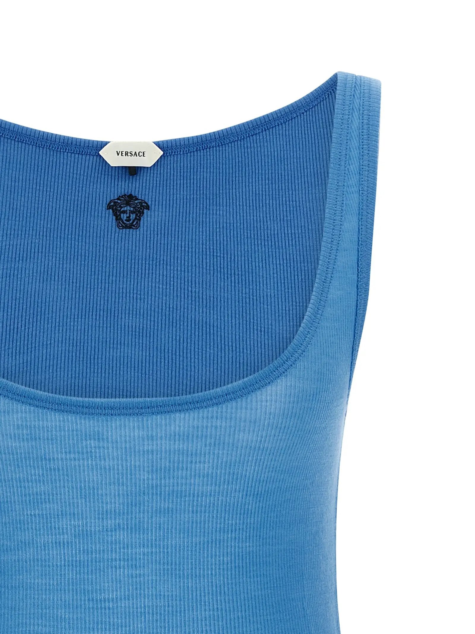 Versace Blue Virgin Wool Tank Tops
